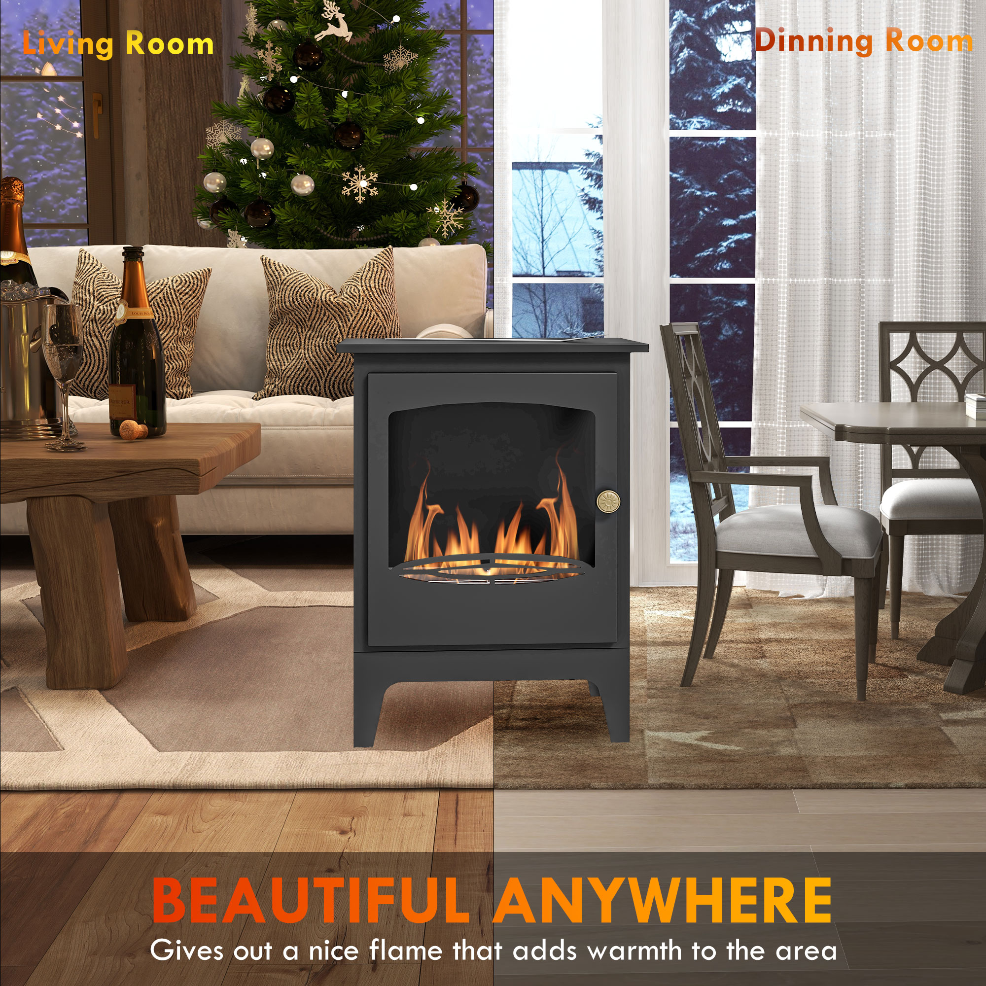 HOMCOM Freestanding Ethanol Fireplace, Steel Bioethanol Fireplace with Stainless Steel Flame Snuffer, 1.2L Tank, 3 Hours Burning Time for Indoor, Black 6