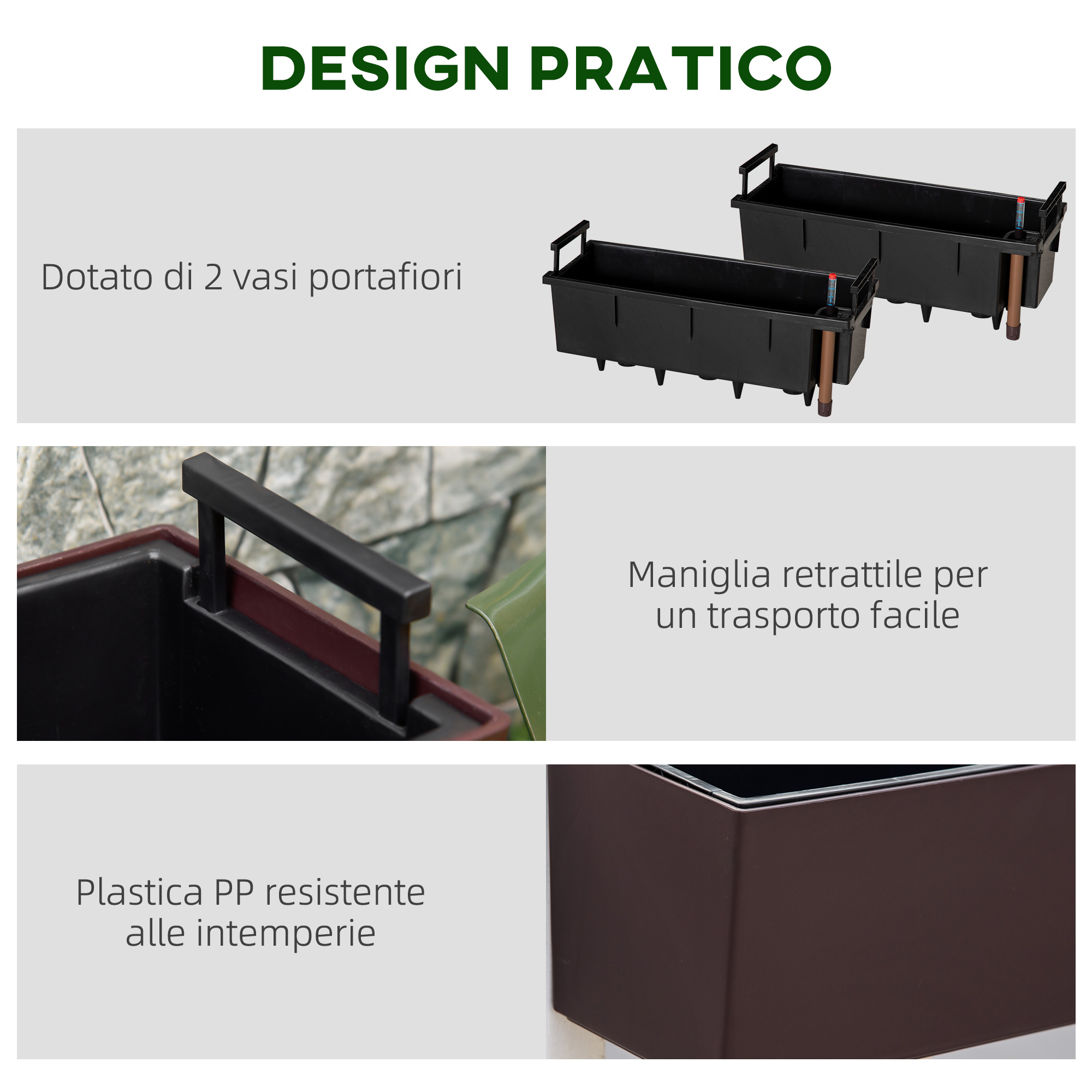 Fioriera Da Balcone Mareta Con Autoirrigazione E Indicatore Acqua | Vaso Rettangolare Con Ganci - 4
