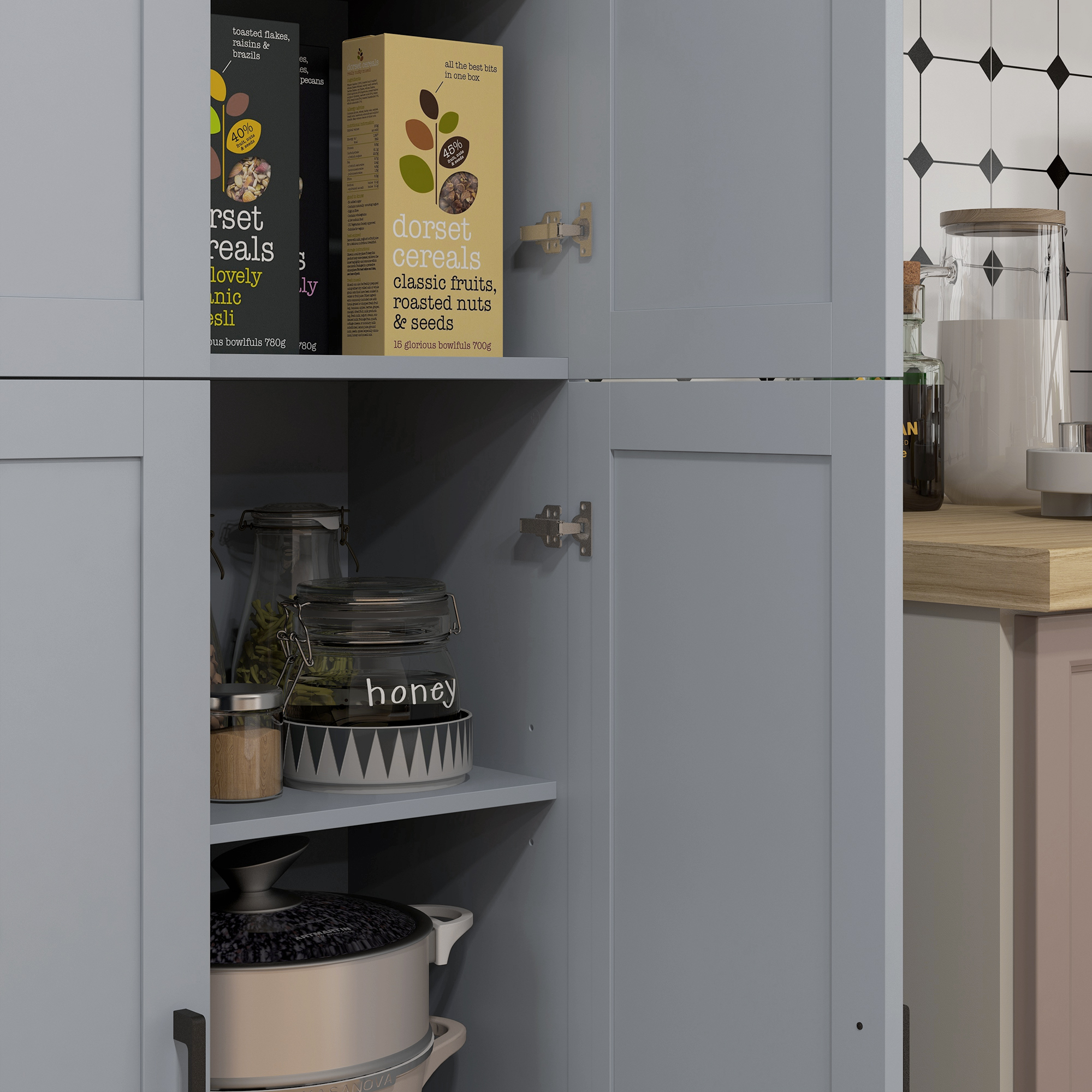 HOMCOM Freestanding Kitchen Cupboard, 4-Door Storage Cabinet with Adjustable Shelves, Modern Kitchen Pantry for Dining Room, 170cm, Grey 9