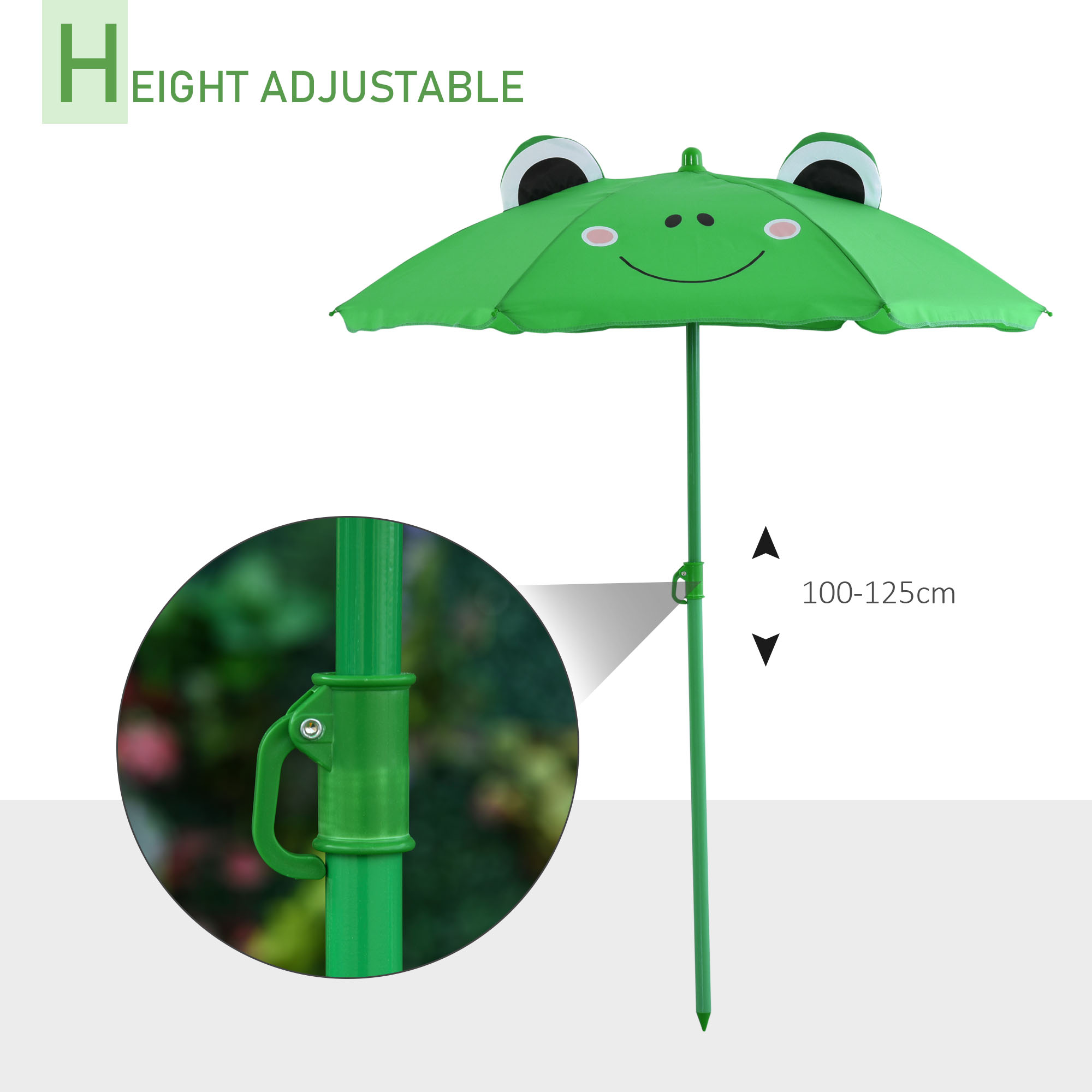 Outsunny Kids Folding Picnic Table Chair Set w/ Parasol, Green 6