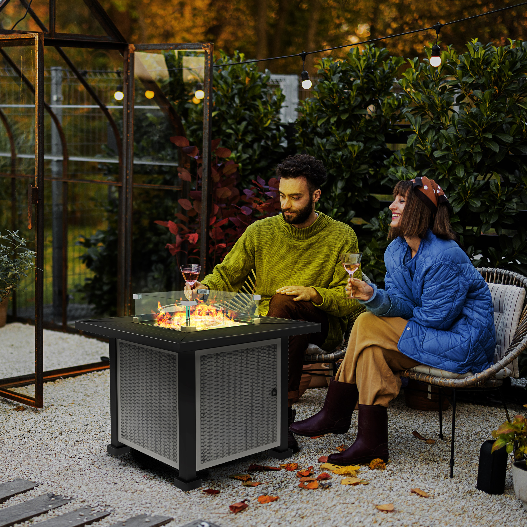 Outsunny 81 x 81cm 50,000 BTU Gas Fire Pit Table Grey 2