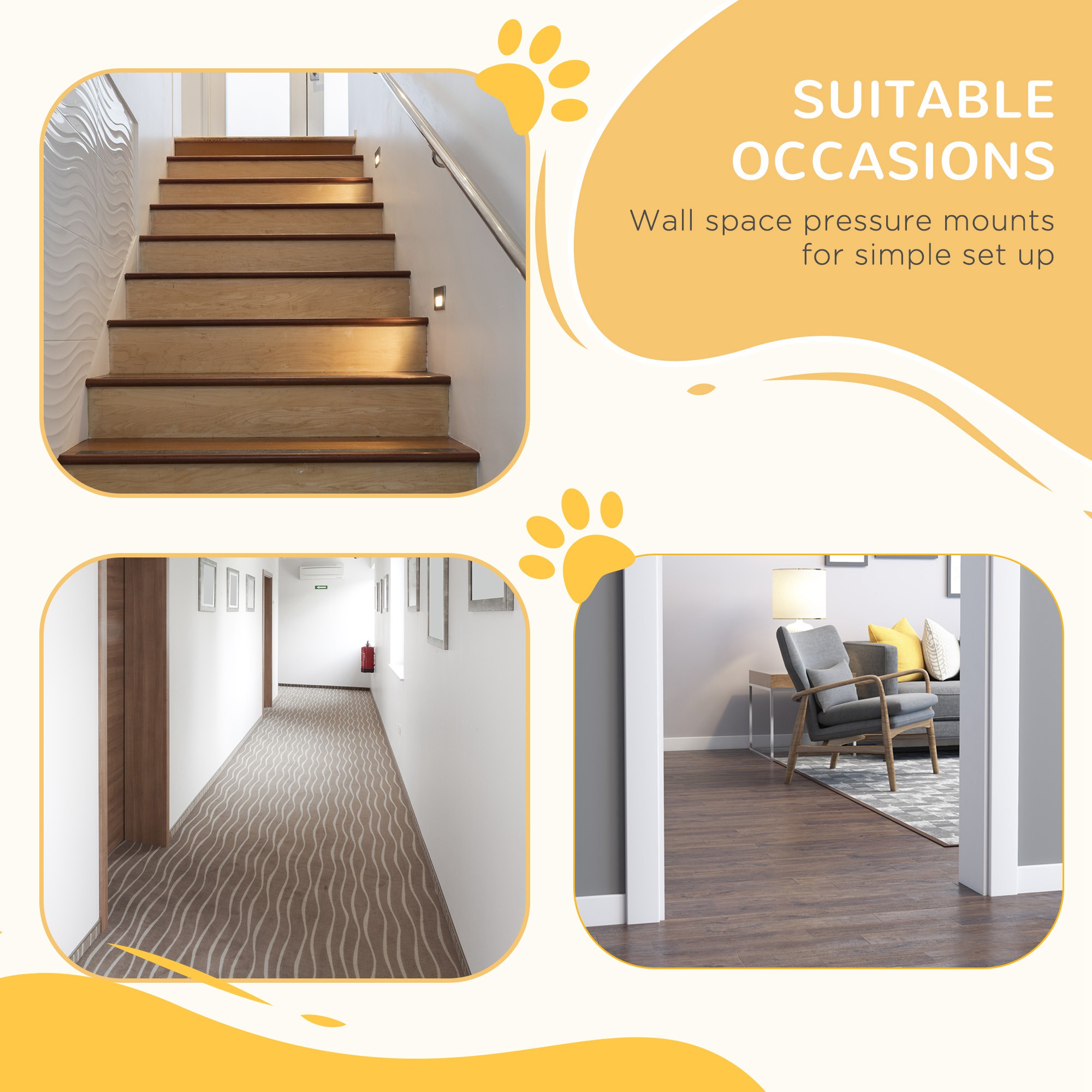 PawHut Pressure Fit Safety Gate, Adjustable Dog Gate, Pet Barrier for for Doorways, Staircases and Hallways with Auto Close, Double Locking, Opening 74-80cm, White 6