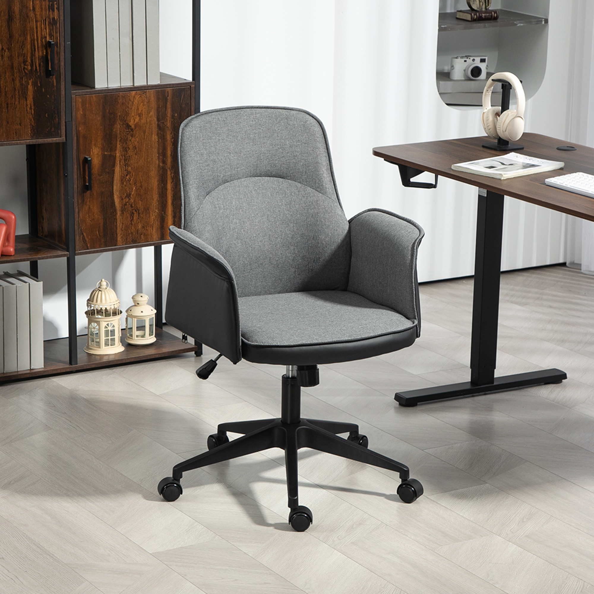 HOMCOM Linen and Faux Leather Mix Office Chair Grey 8