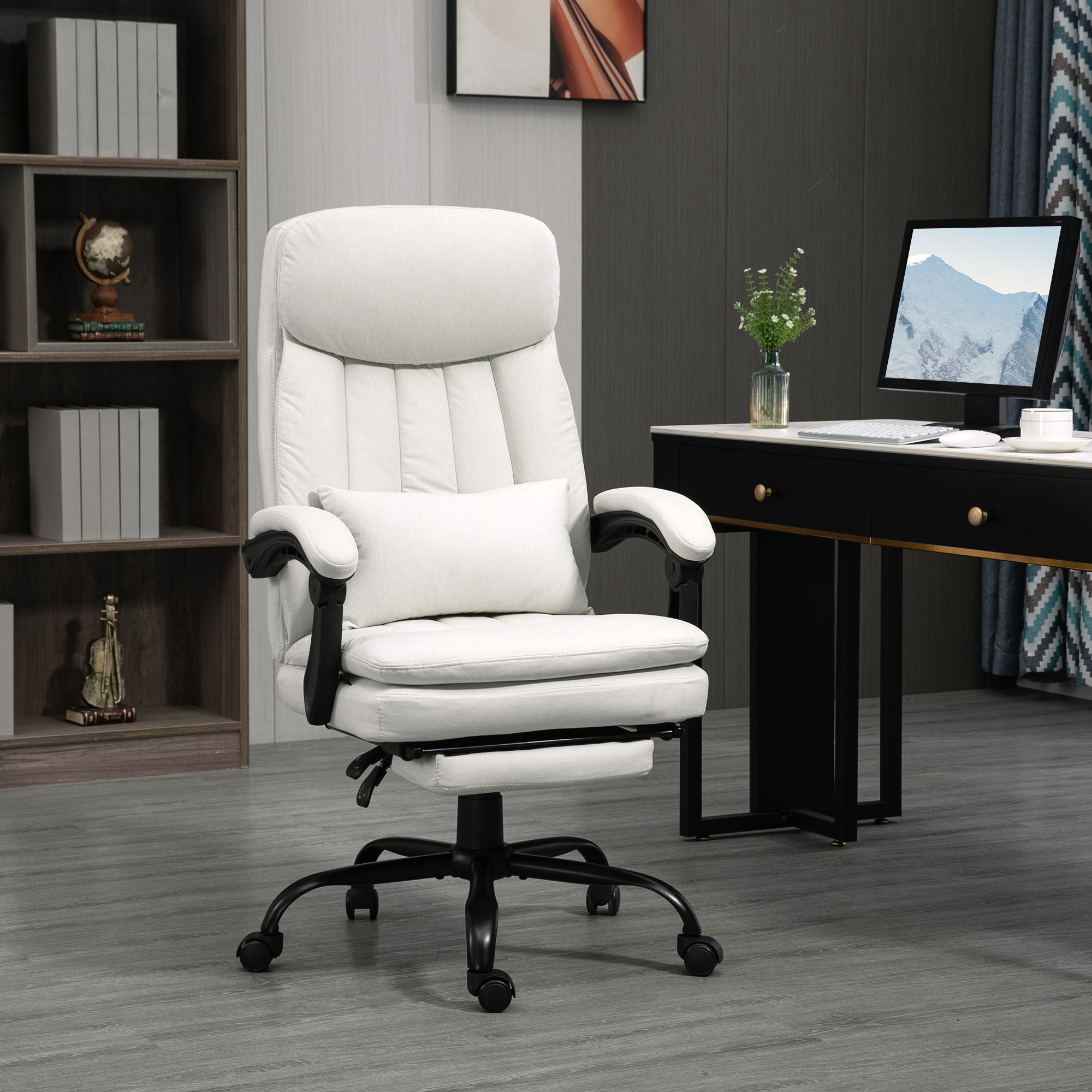 Vinsetto Office Chair, Ergonomic Desk Chair with 6-Point Vibration Massage and Lumbar Heating, Computer Chair with Lumbar Support Pillow, 155° Reclining Back and Footrest, Cream White 2