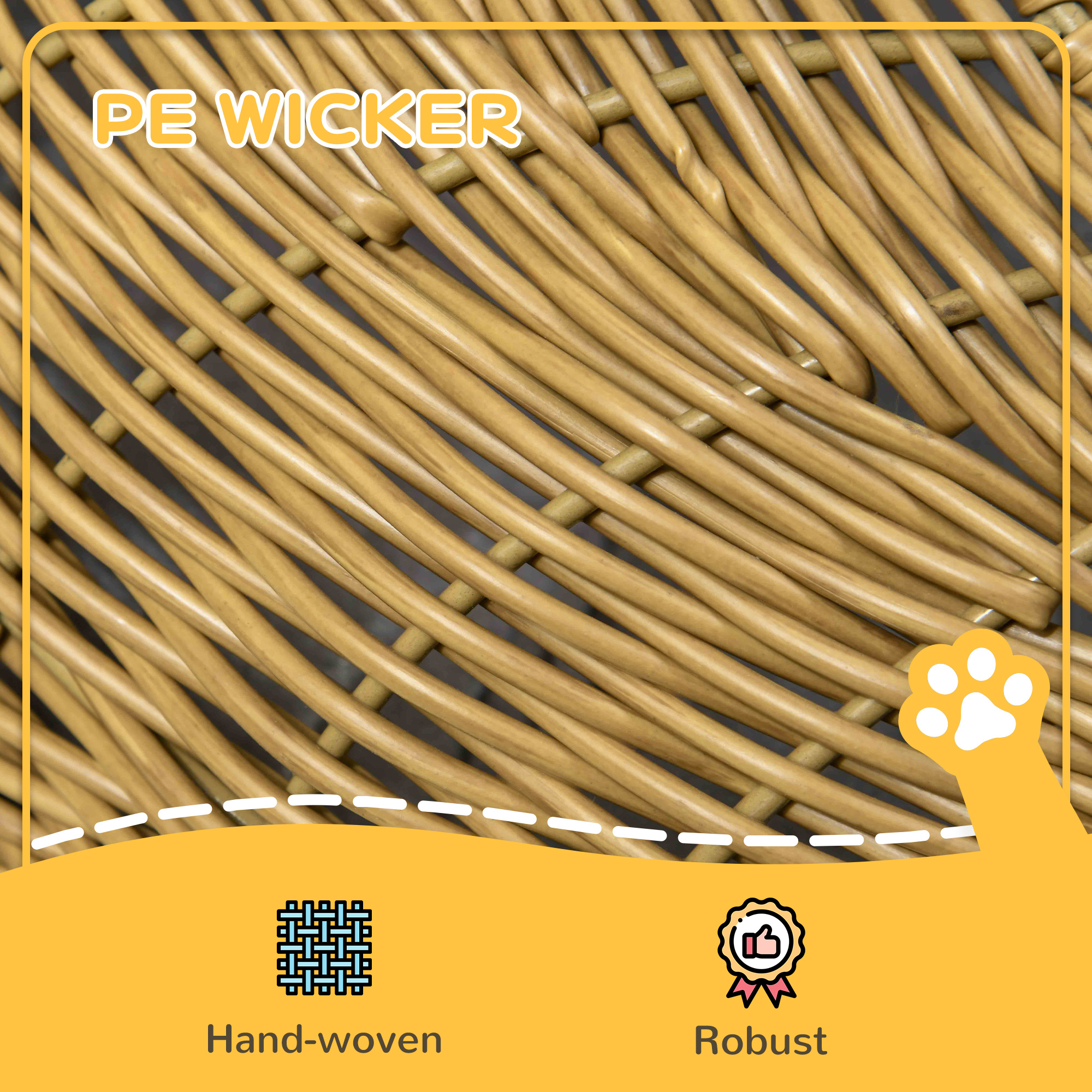 PawHut Wicker Cat House with Washable Cushion for Indoor Cats, Light Brown 5