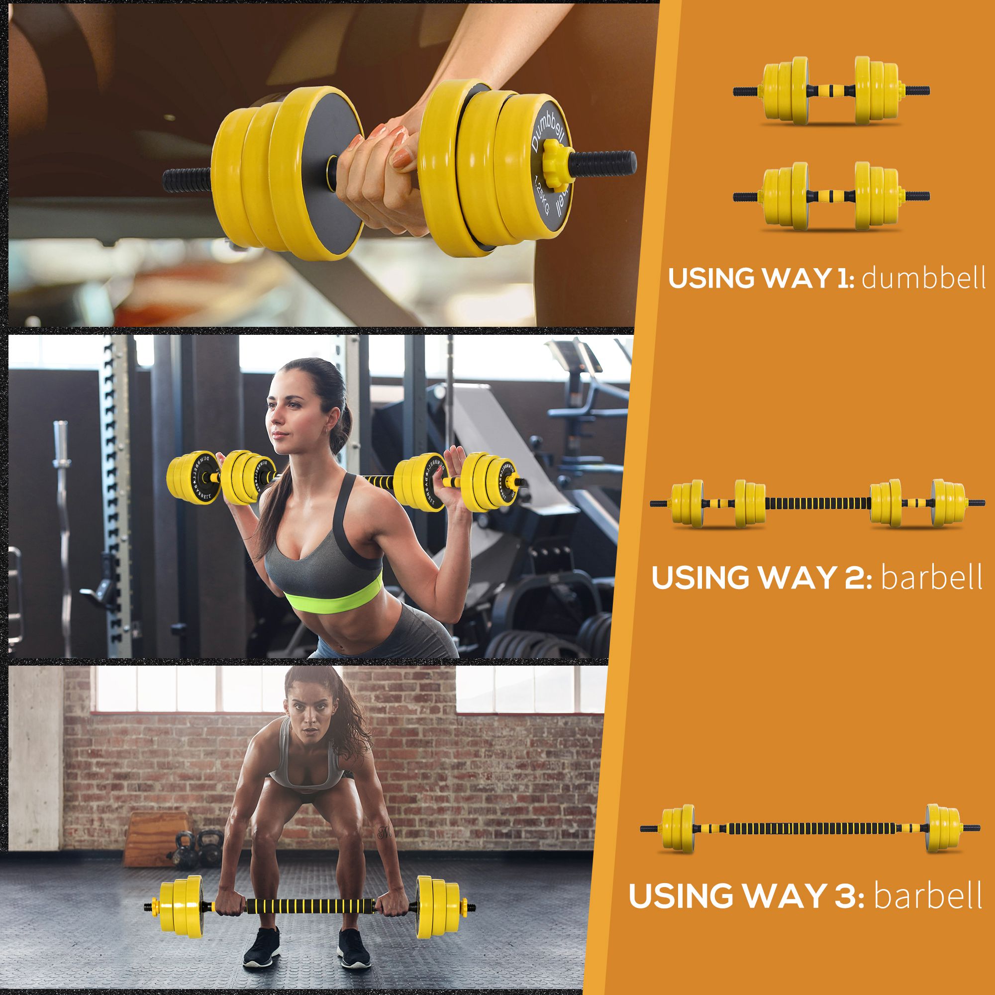 HOMCOM 20KG Dumbbell & Barbell  Adjustable Set Plate Bar Clamp Rod Home Gym Sports Area Exercise Ergonomic 5