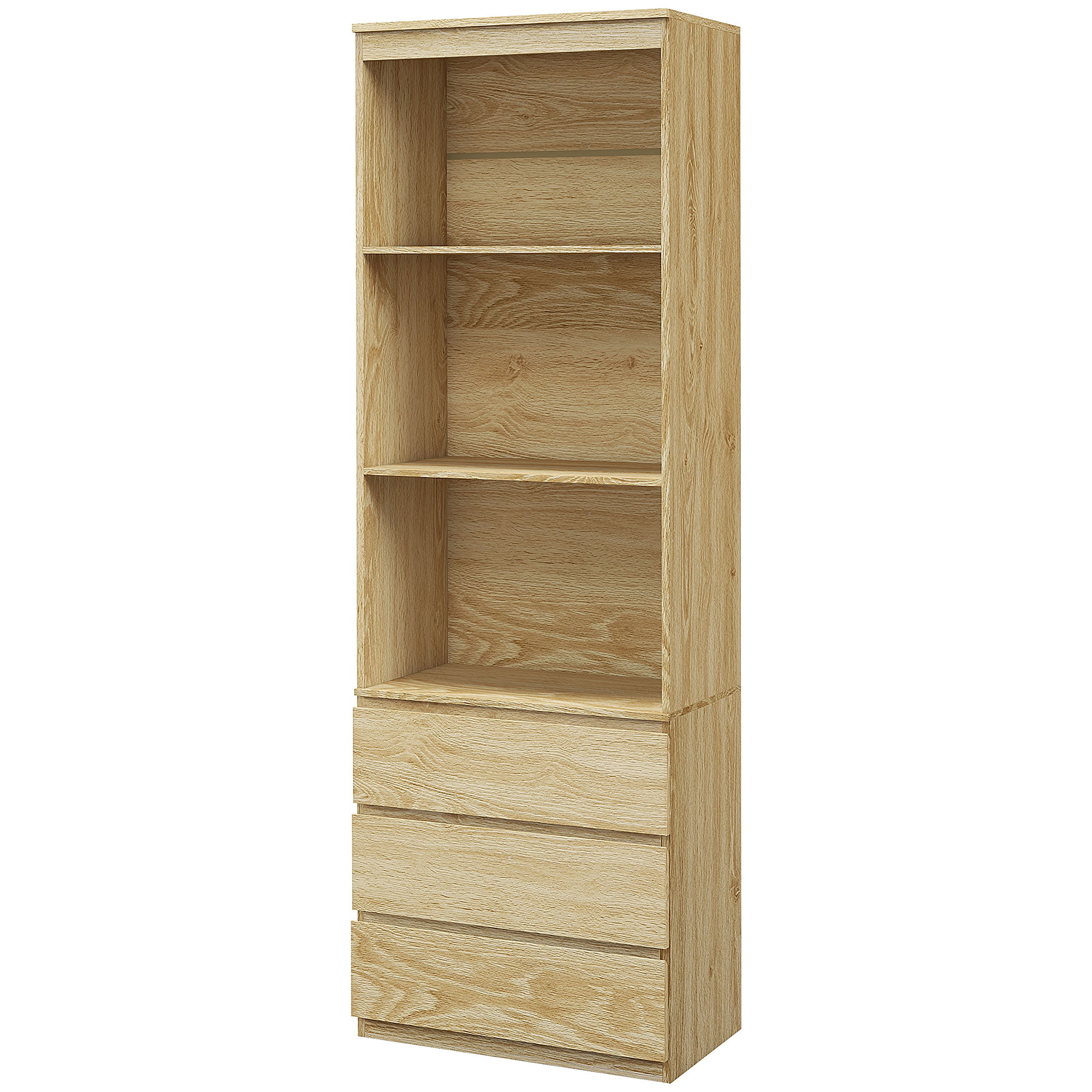 HOMCOM Bibliothèque haute de 180 cm avec 3 étagères et 3 tiroirs dim. 60L x 35l x 180H cm Panneaux Particules effet bois