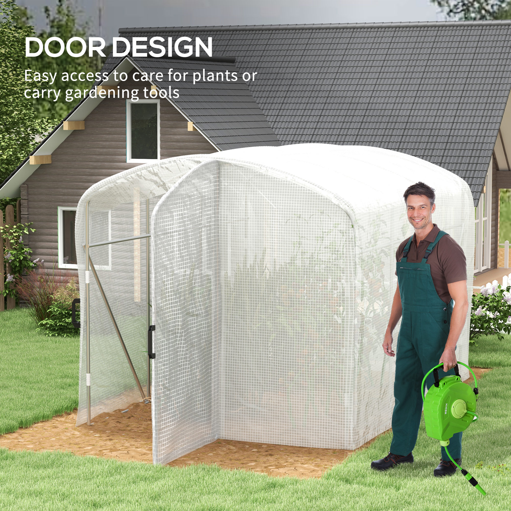 Outsunny Polytunnel Greenhouse Walk-in Grow House with UV-resistant PE Cover, Door and Galvanised Steel Frame, 2 x 2 x 2m, White 5