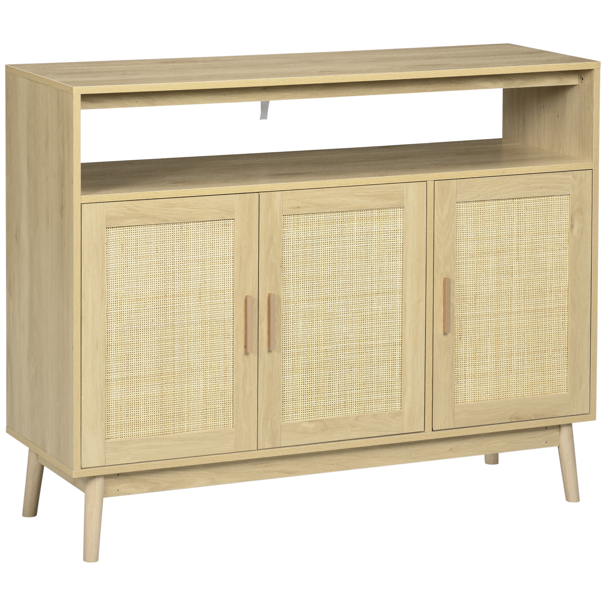 HOMCOM Aparador Estilo Cannage Buffet Auxiliar con Puertas de Rejilla 120x40x97cm Patas de Madera Diseño Natural | Aosom España