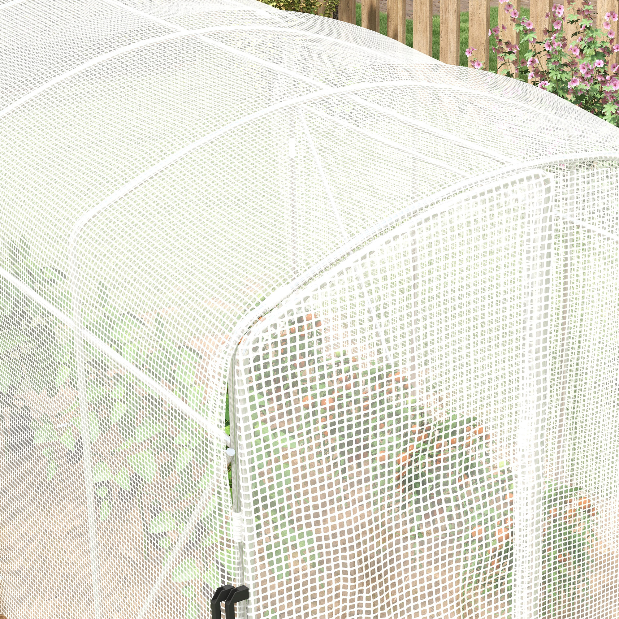 Outsunny Polytunnel Greenhouse Walk-in Grow House with UV-resistant PE Cover, Door and Galvanised Steel Frame, 2 x 2 x 2m, White 7