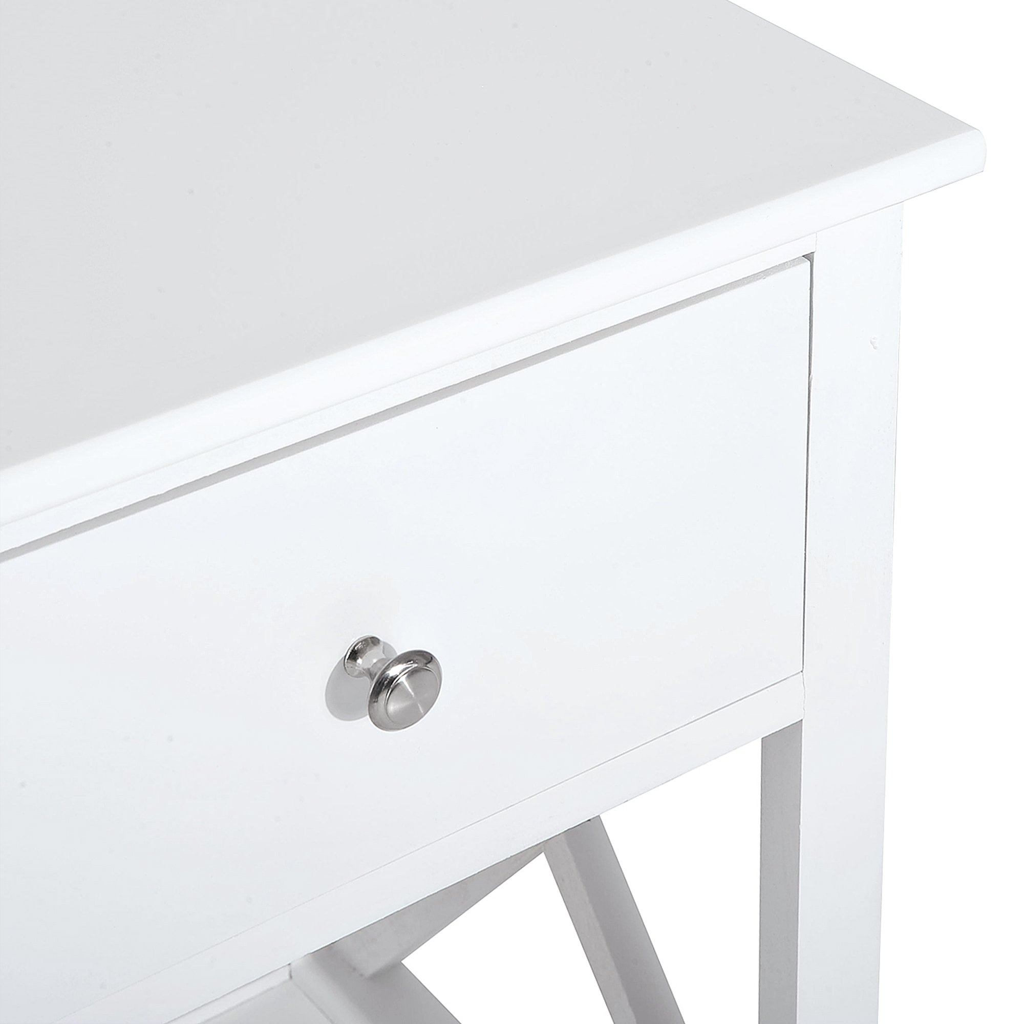 HOMCOM End Table, Sofa Side Table with Drawer X Bar Bottom Storage Shelf, Nightstand Bedside Table for Bedroom or Living Room White 8