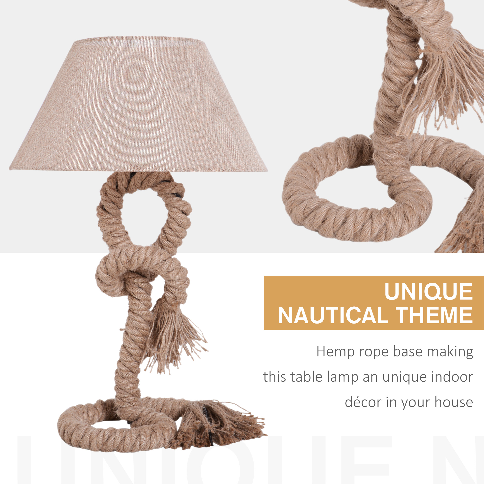 HOMCOM Table Lamp Bedside Light Indispensable Nautical Twisted Rope Glow E27 Bedroom Living Room Beige 4