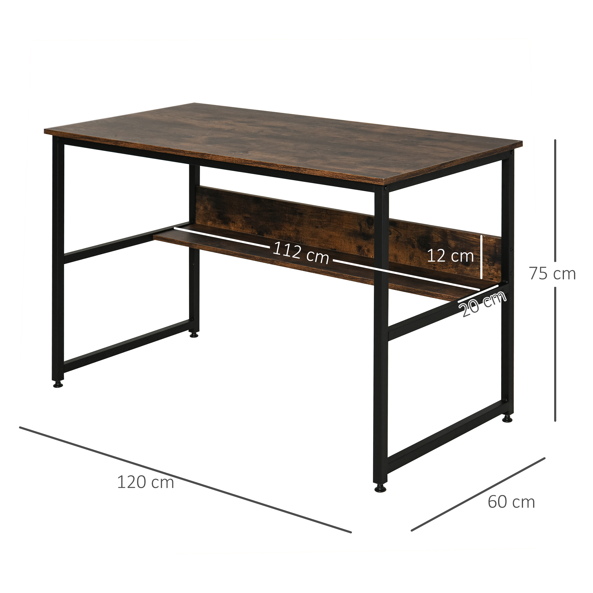 HOMCOM Computer Desk with Storage Shelf, 120 x 60cm Home Office Desk with Metal Frame, Study Table, Easy Assembly, Rustic Brown 3