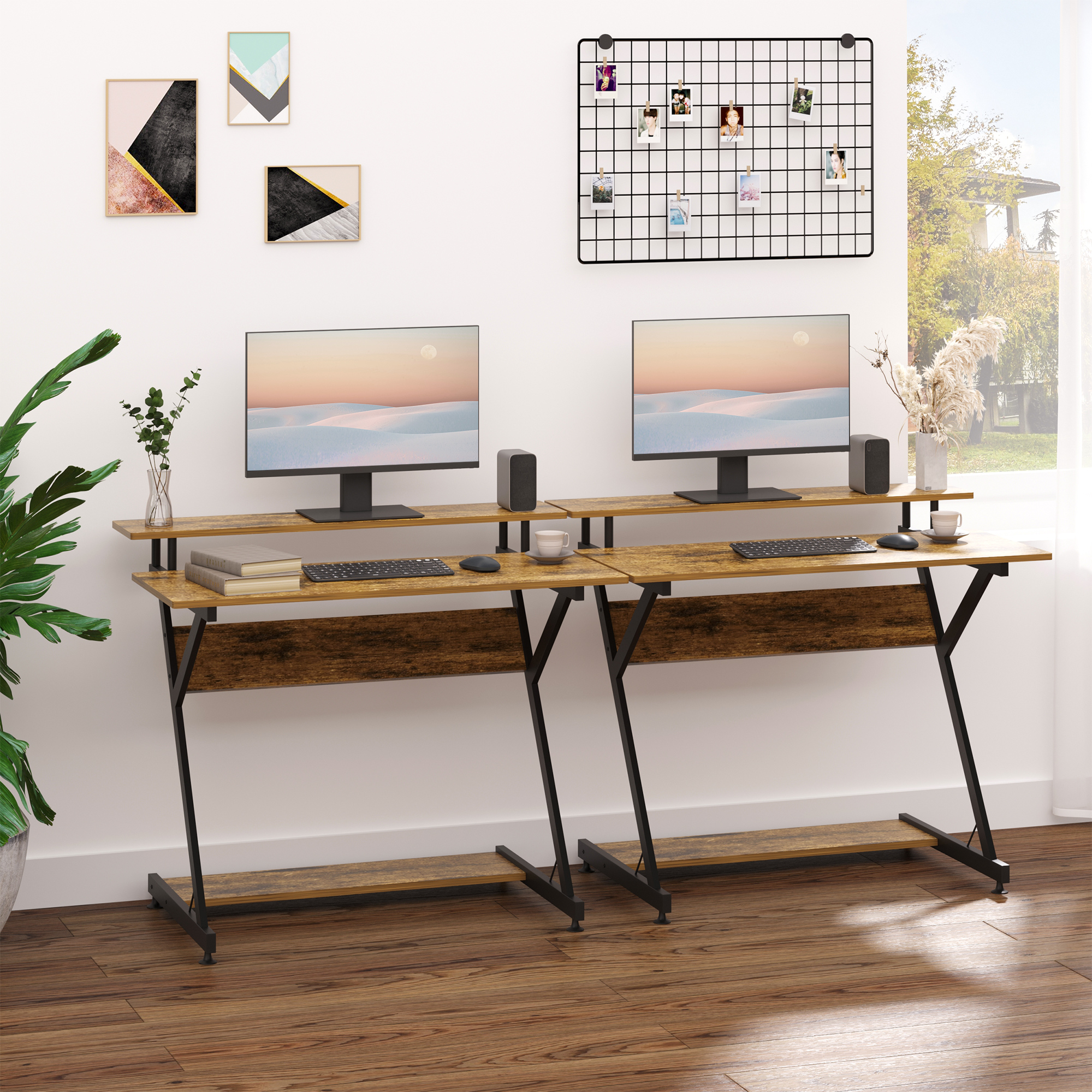 HOMCOM Industrial Computer Desk with Monitor Stand, 100 x 60cm Compact Desk for Small Spaces, Home Office Desk, Rustic Brown 2