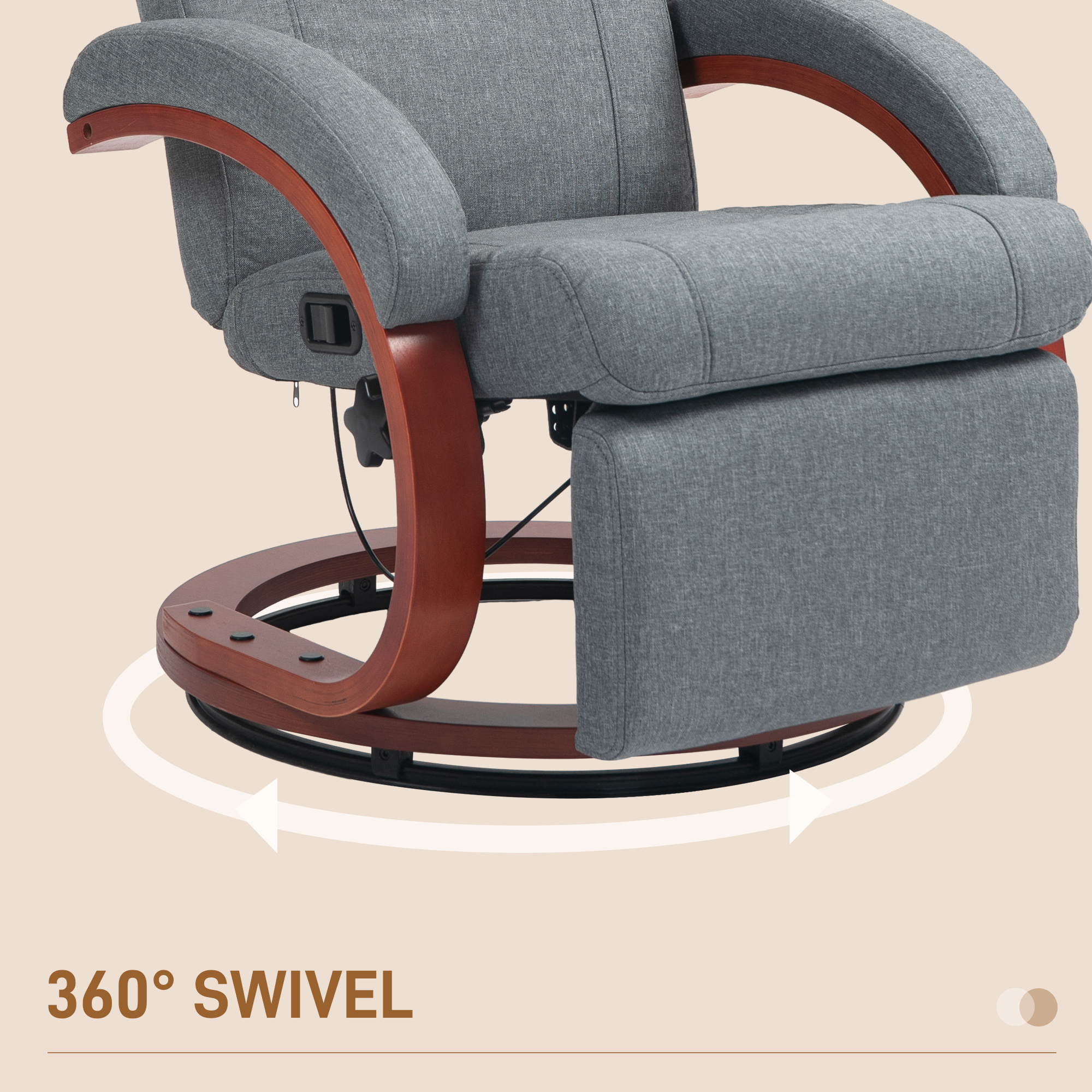 HOMCOM 135° Manual Reclining Swivel Chair, with Footrest Grey 6