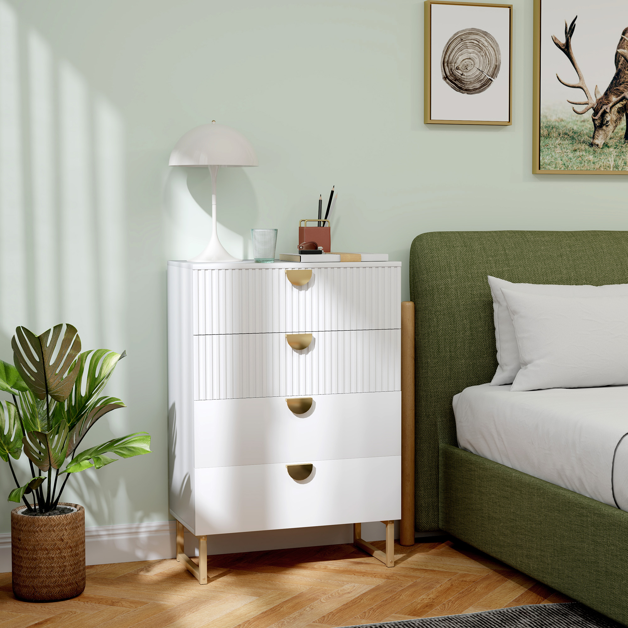 HOMCOM Elegant Chest of Four Drawers White 2