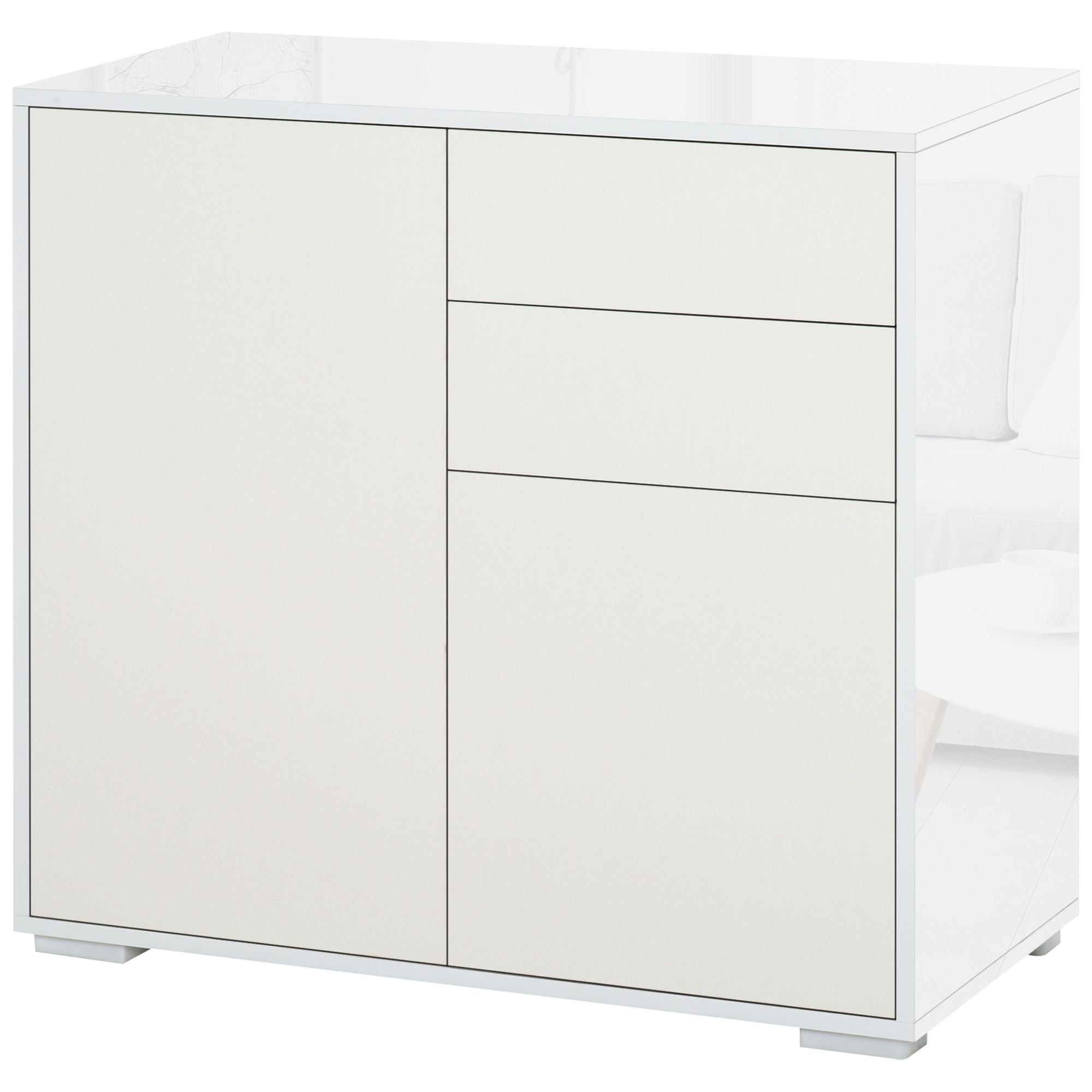 HOMCOM Aparador para Cocina con 2 Puertas 2 Cajones Marco de Blanco Armario de Almacenamiento 79x36x74 cm Blanco   Aosom España