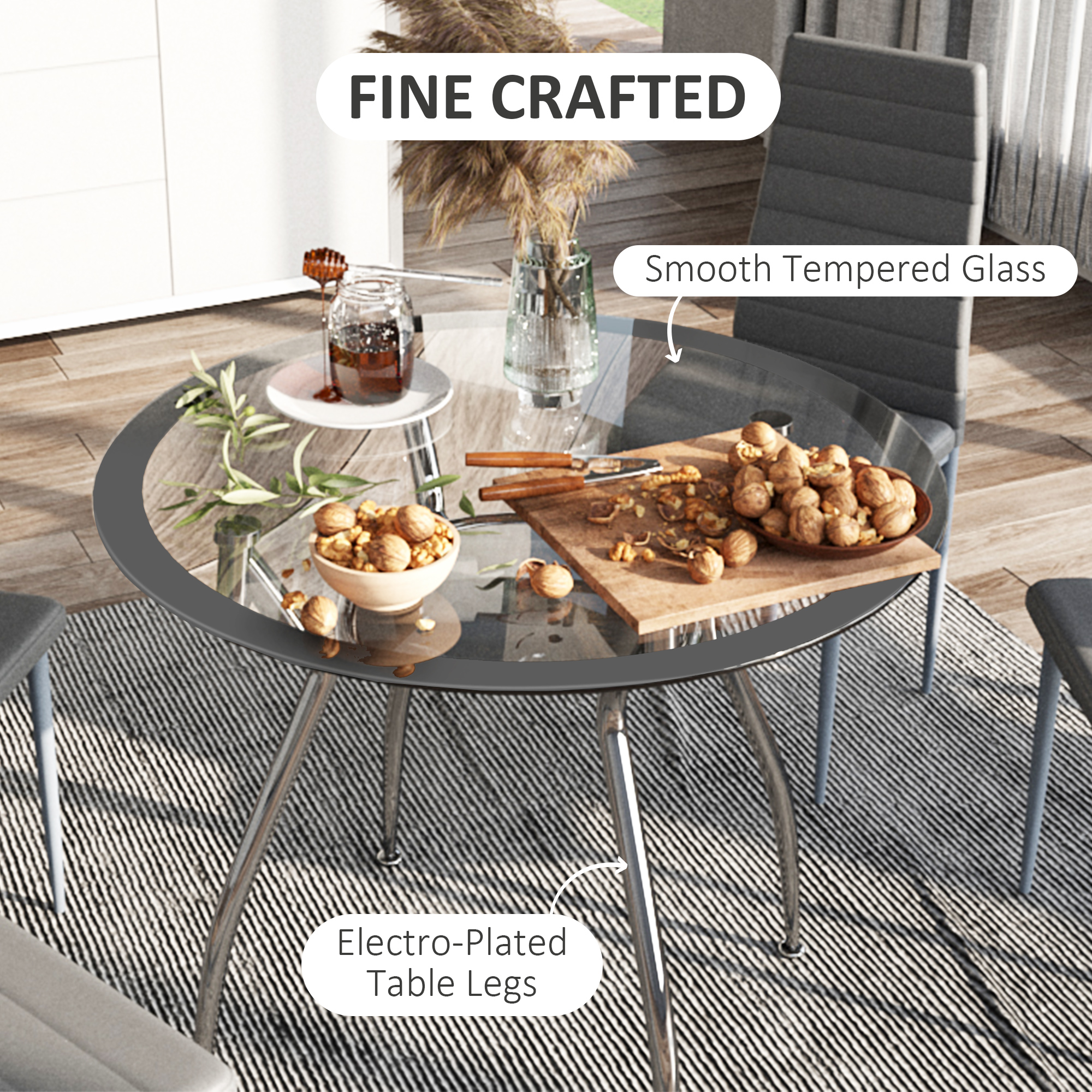 HOMCOM Five-Piece Dining Set, with Padded Chairs and Glass-Top Table Grey 5