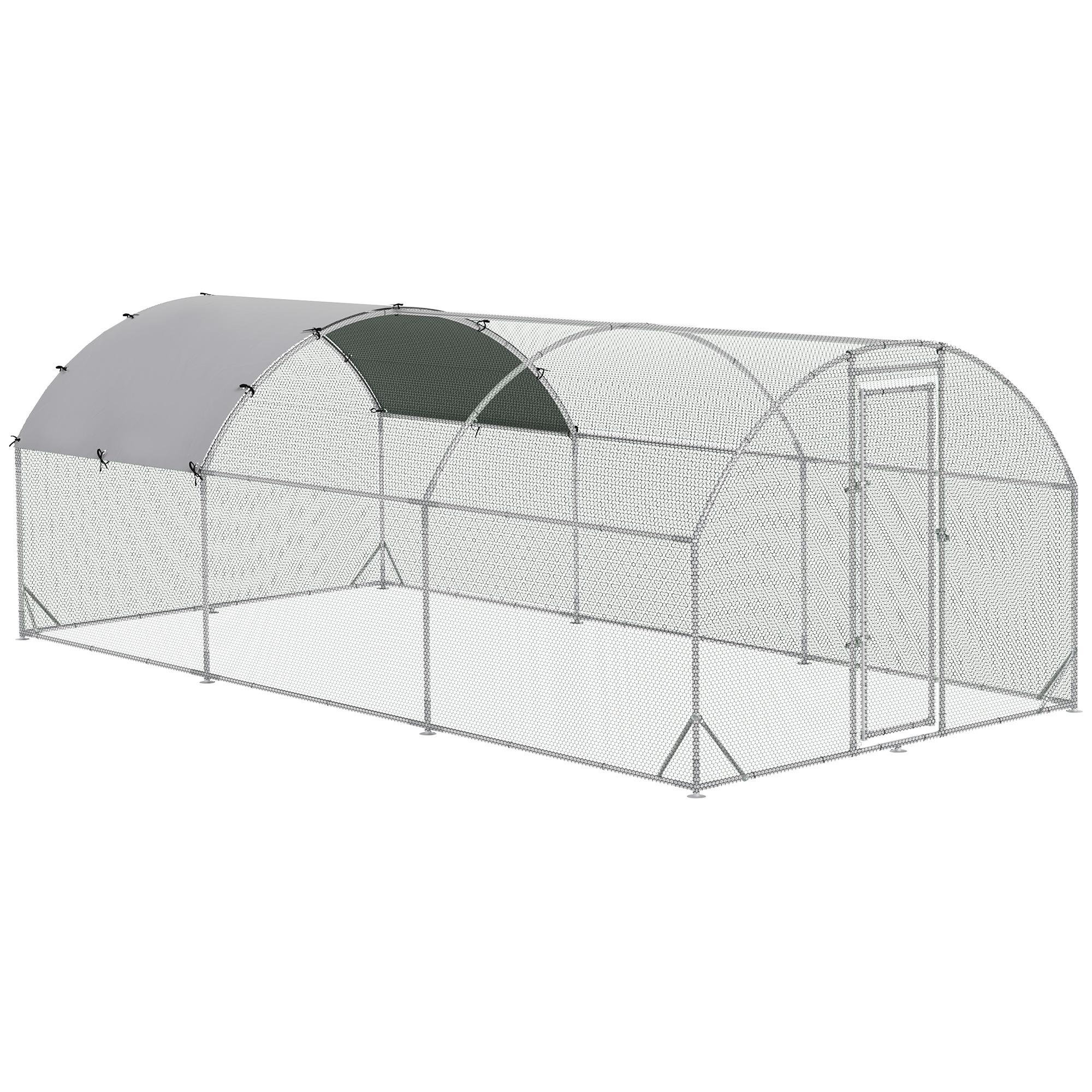 PawHut Walk In Chicken Run Galvanised Chicken Coop Hen Poultry House Cage Pet Playpen Garden with Water-Resist Cover, 2.8 x 3.8 x 2m