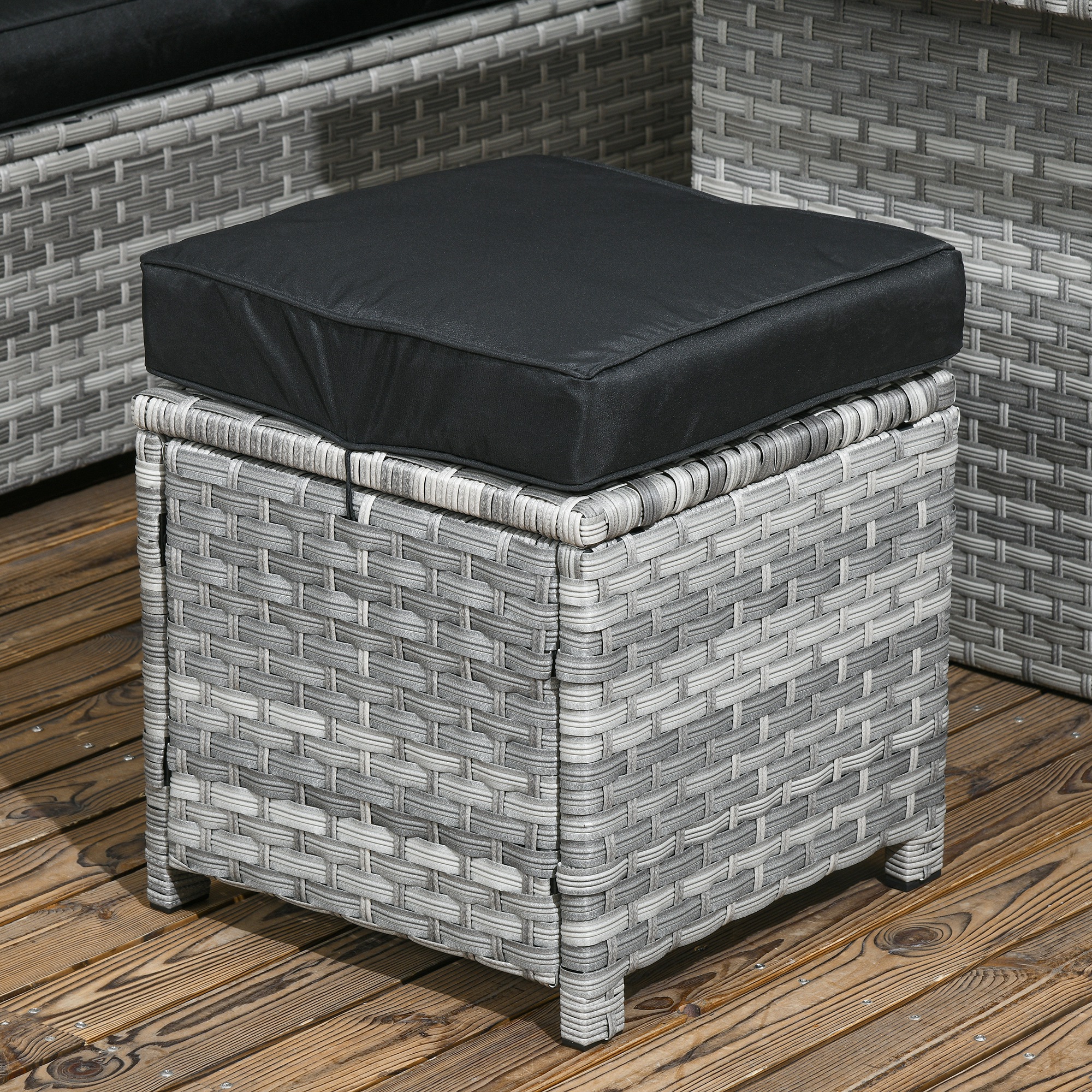 Outsunny 5-Piece Rattan Patio Furniture Set with Corner Sofa, Footstools, Glass Coffee Table, Cushions, Mixed Grey 9