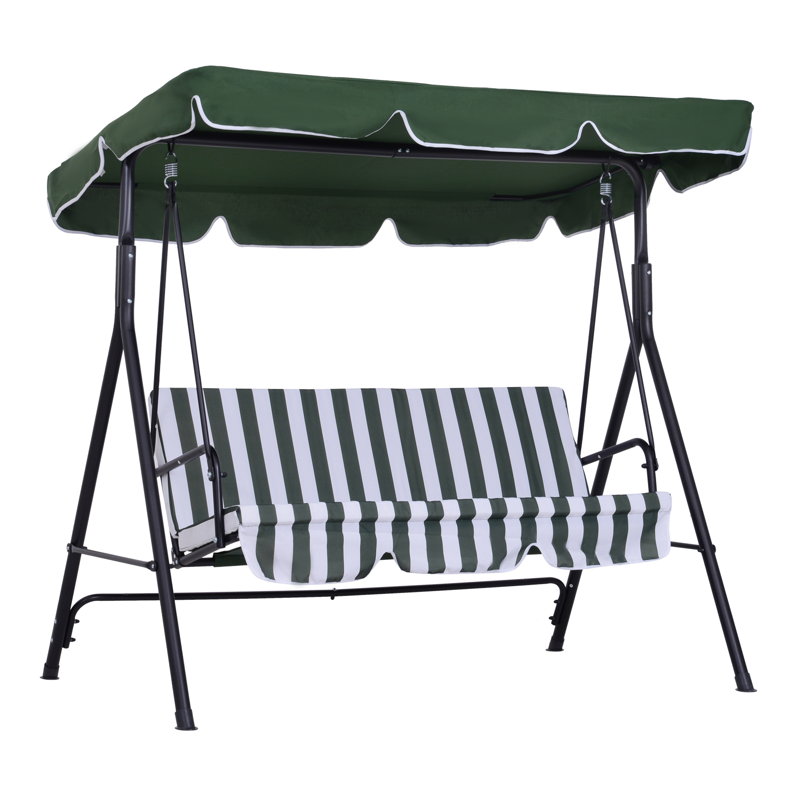 Outsunny Balancín de Jardín Exterior Columpio de 3 Plazas con Toldo Ajustable y Marco de Acero para Terraza 172x110x153 cm Verde   Aosom España