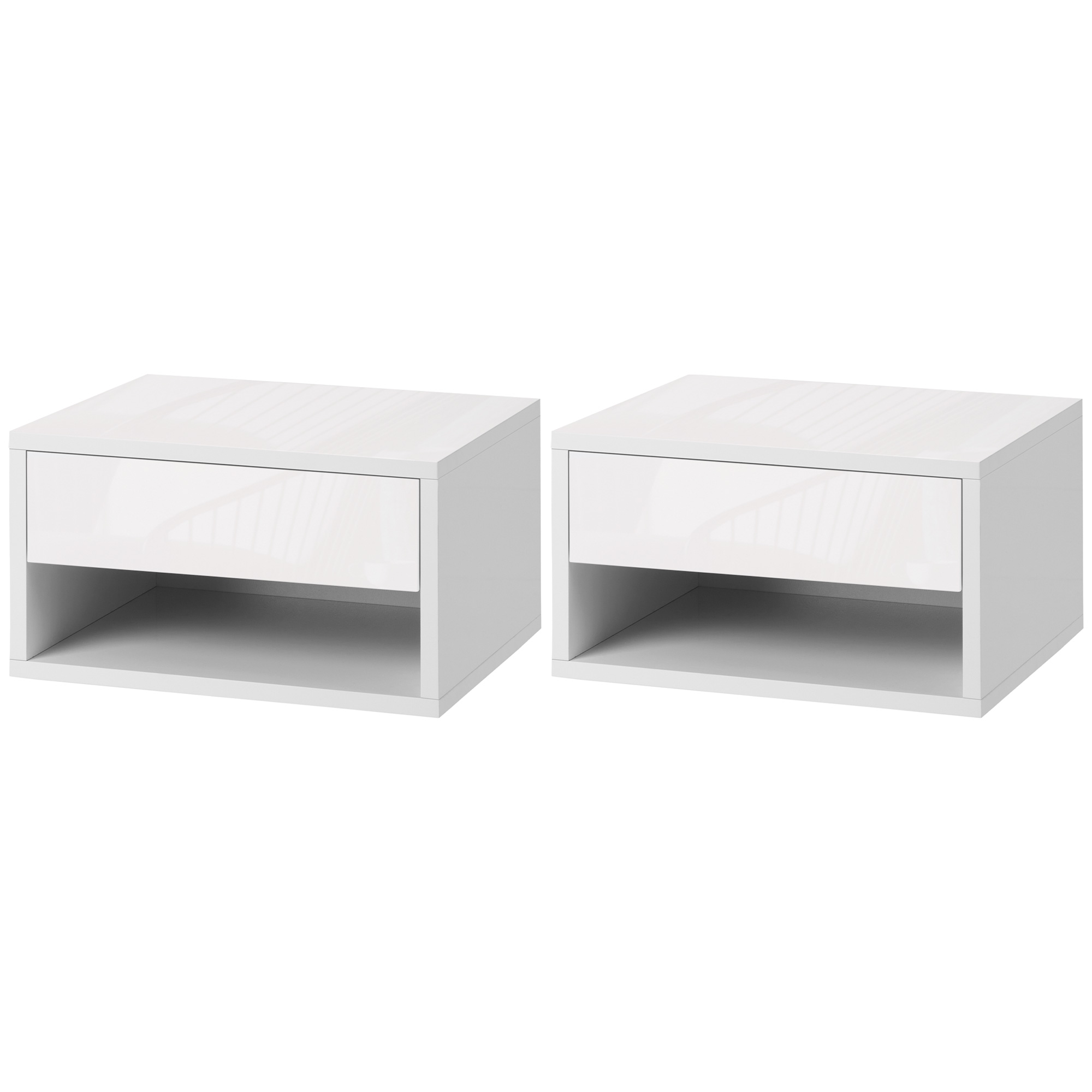 HOMCOM Lot de 2 tables de chevet murales table de nuit tiroir coulissant niche plateau en bois dim. 37L x 32l x 21H cm blanc