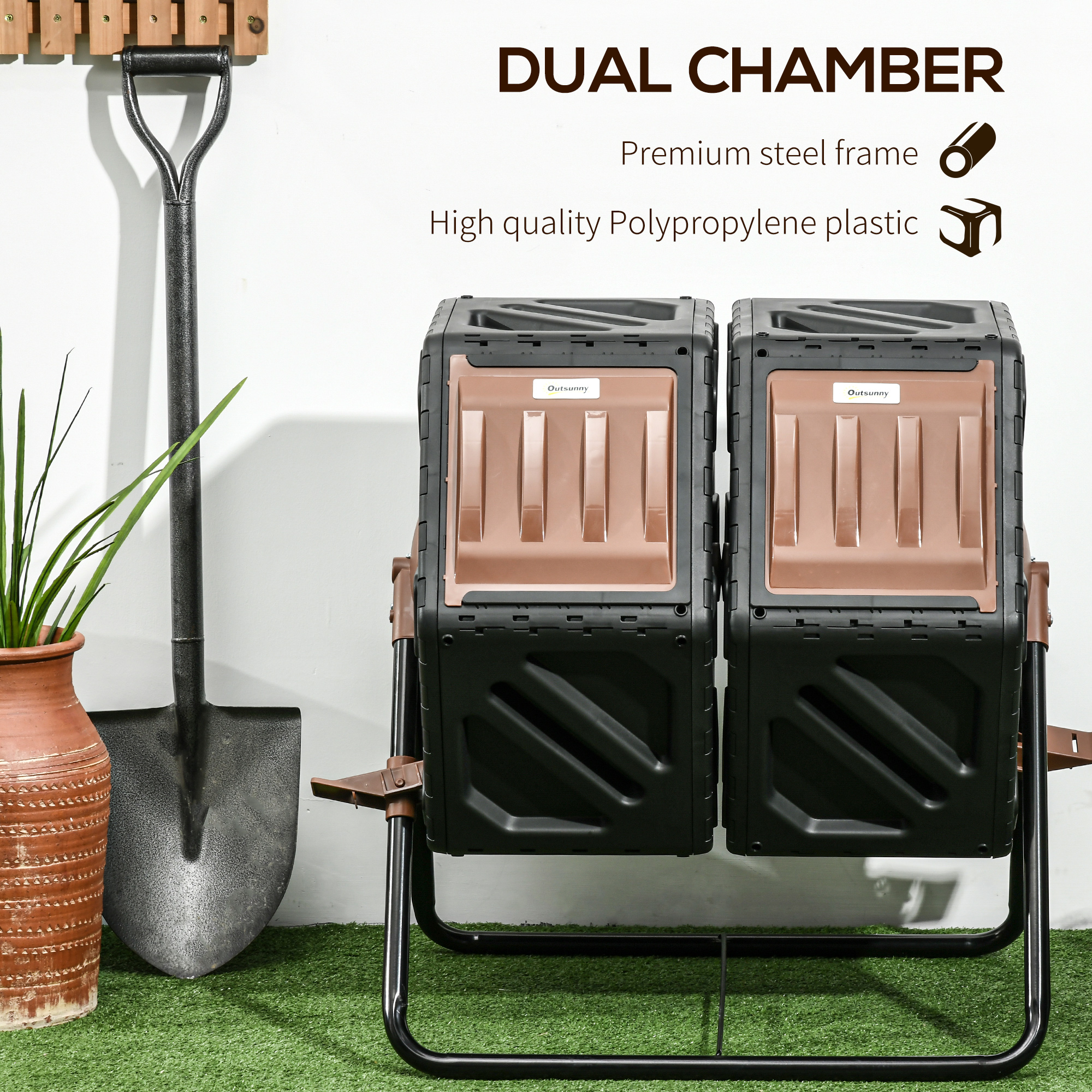 Outsunny 130L Double Chamber Composter Black 7