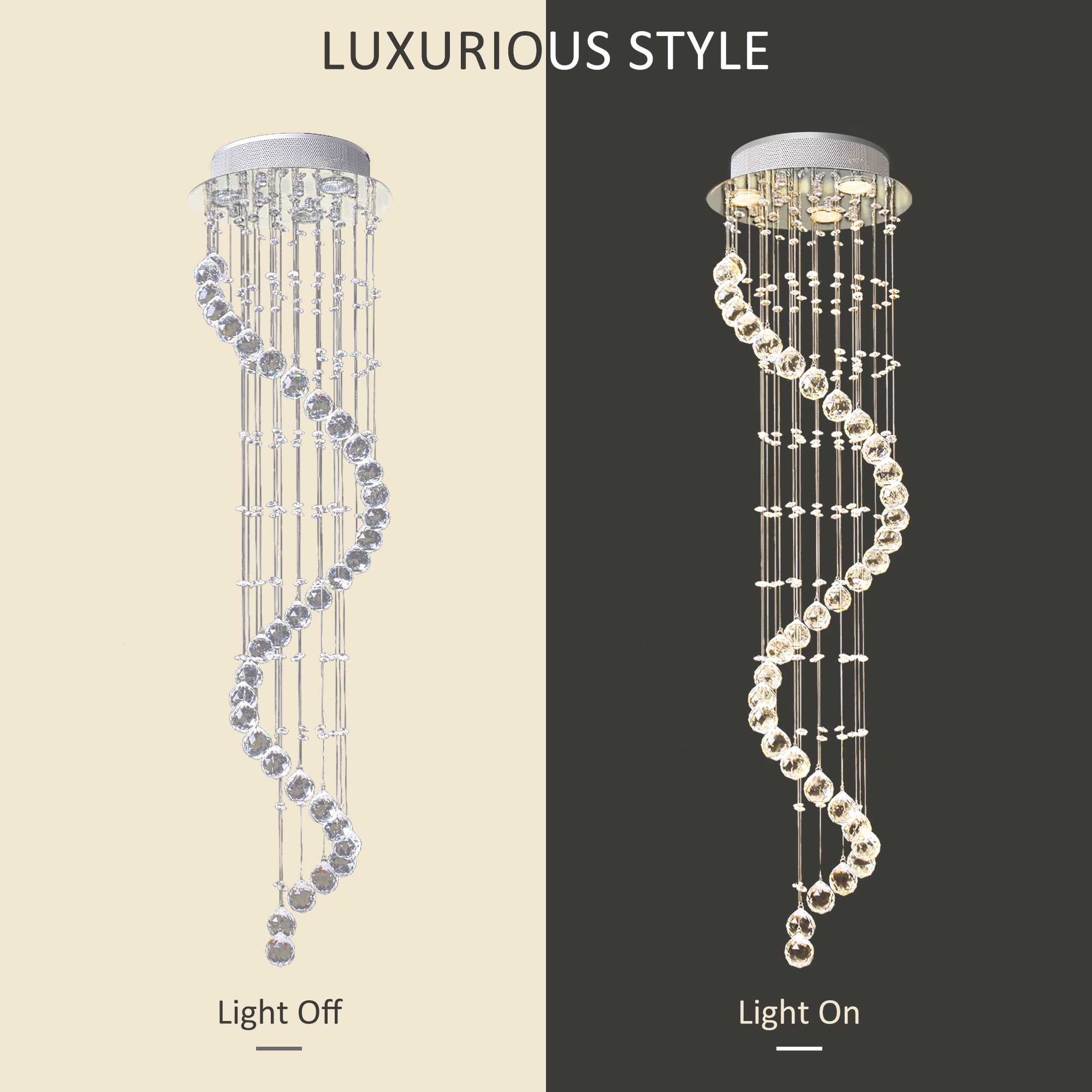 HOMCOM Modern Crystal Chandelier Ceiling Light Pendant Lamp Chrome Finish Glass Droplets New, Ф30 x 120cm 5