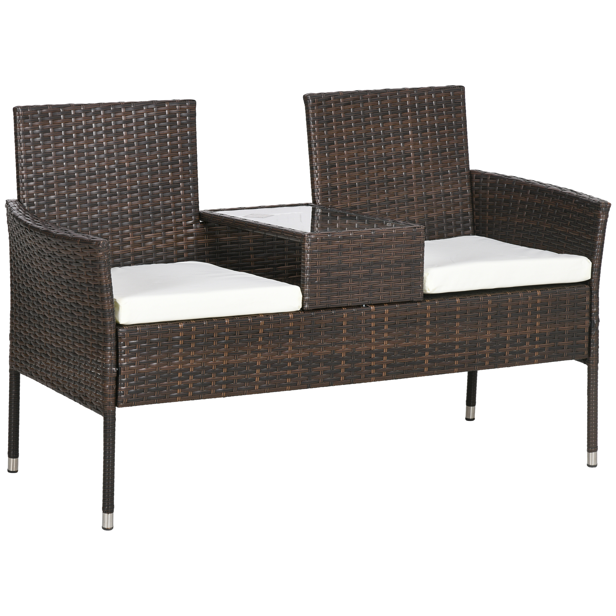 Product photograph of Outsunny Two-seat Rattan Chair With Middle Table - Brown from Aosom UK