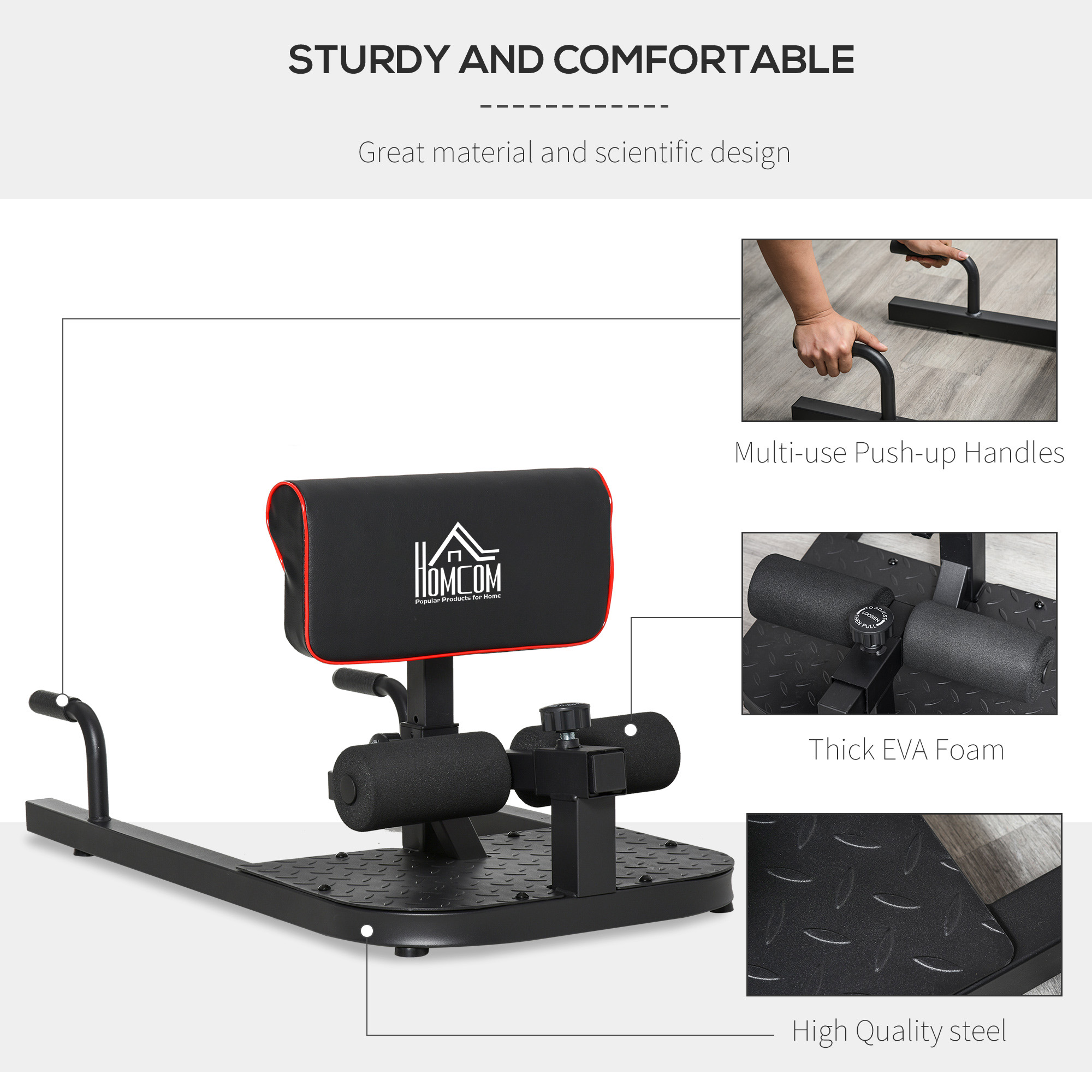 HOMCOM Squat Machine with Push Up Stand, Padded Hip Thrust Bench with Adjustable Cushion for Home Gym Work Out, Black 5
