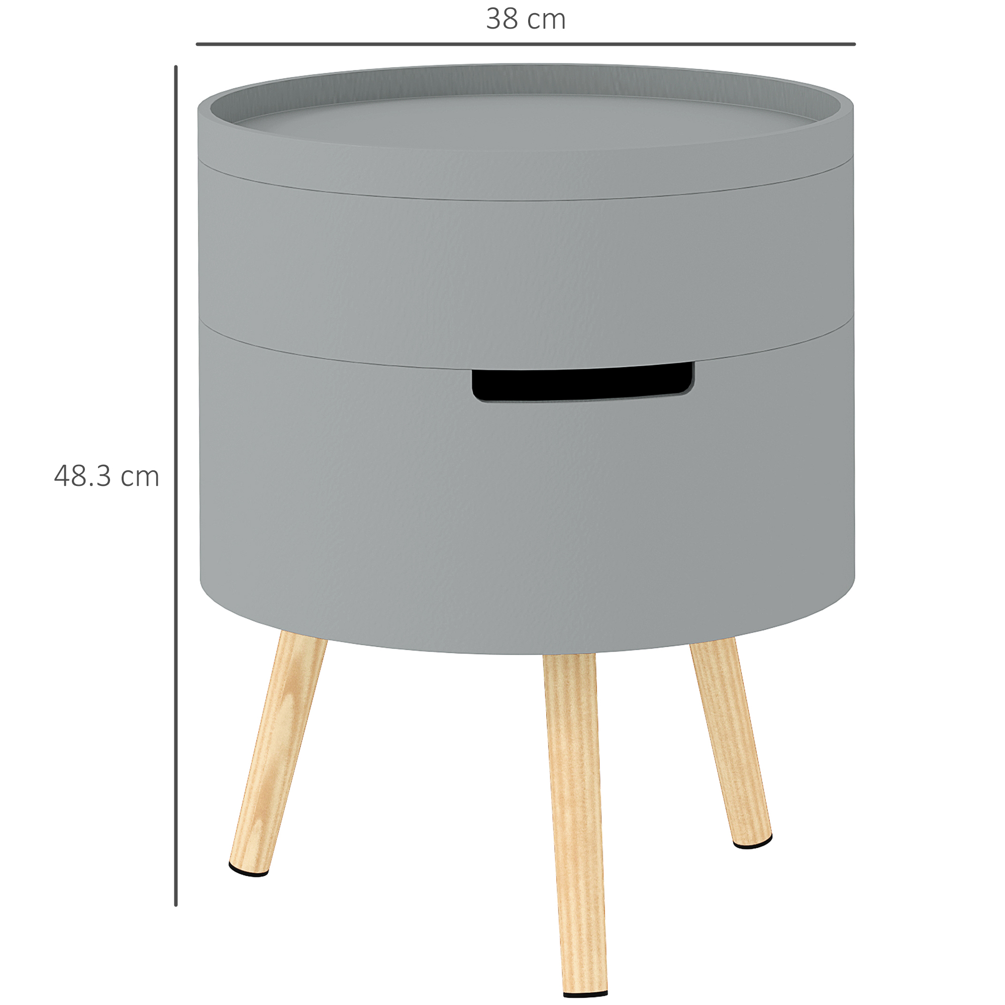HOMCOM 3-Tier Coffee Table, Round End Table with 2 Hidden Compartments and Detachable Tray, Side Table with Storage for Living Room, Grey 3