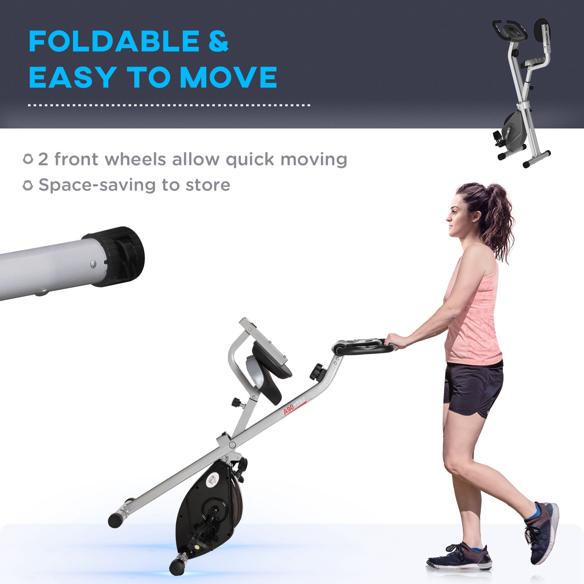 HOMCOM Folding Exercise Bike, Fitness Bicycle Indoor Trainer, 8-Level Magnetic Resistance Adjustable, with LCD Monitor, Pulse Sensor, Grey 4