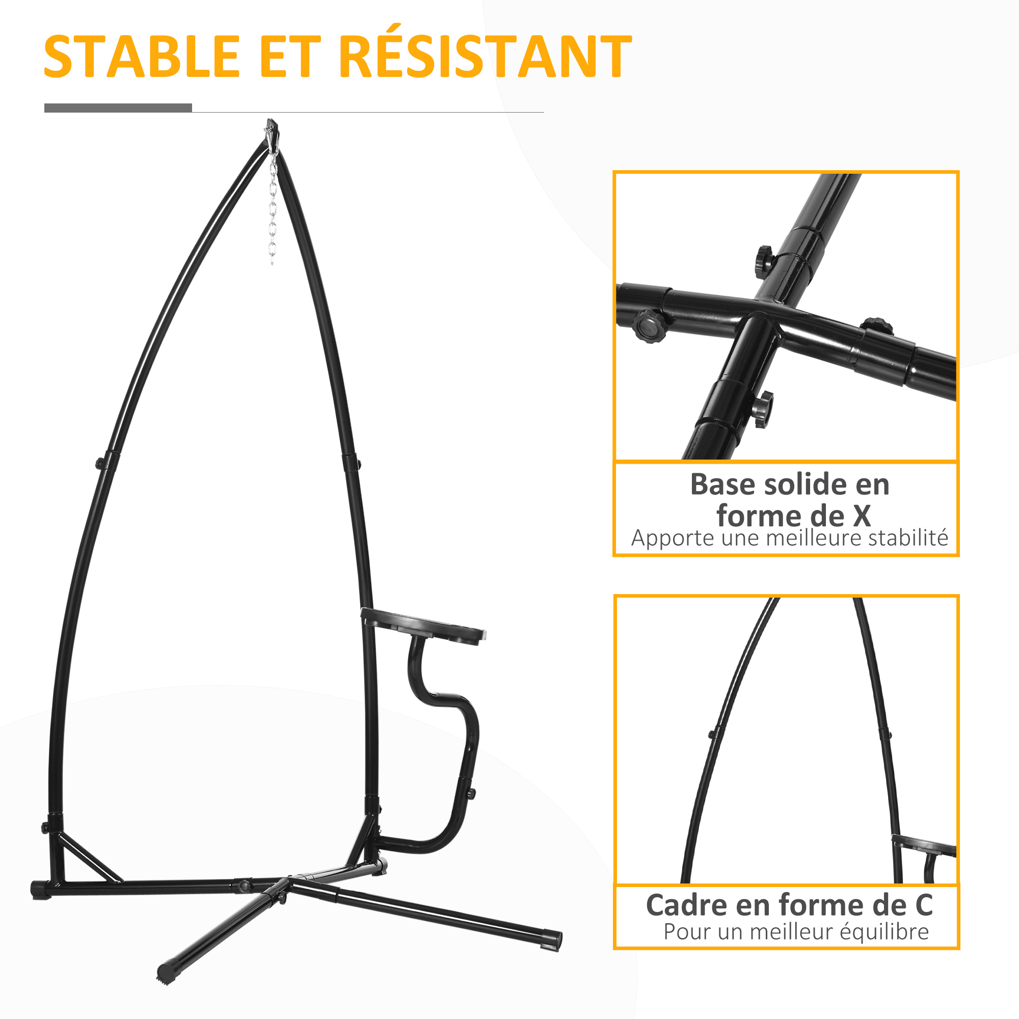 Support Fauteuil Suspendu Outsunny - Base X Cadre C 120kg Noir 114x80x208cm