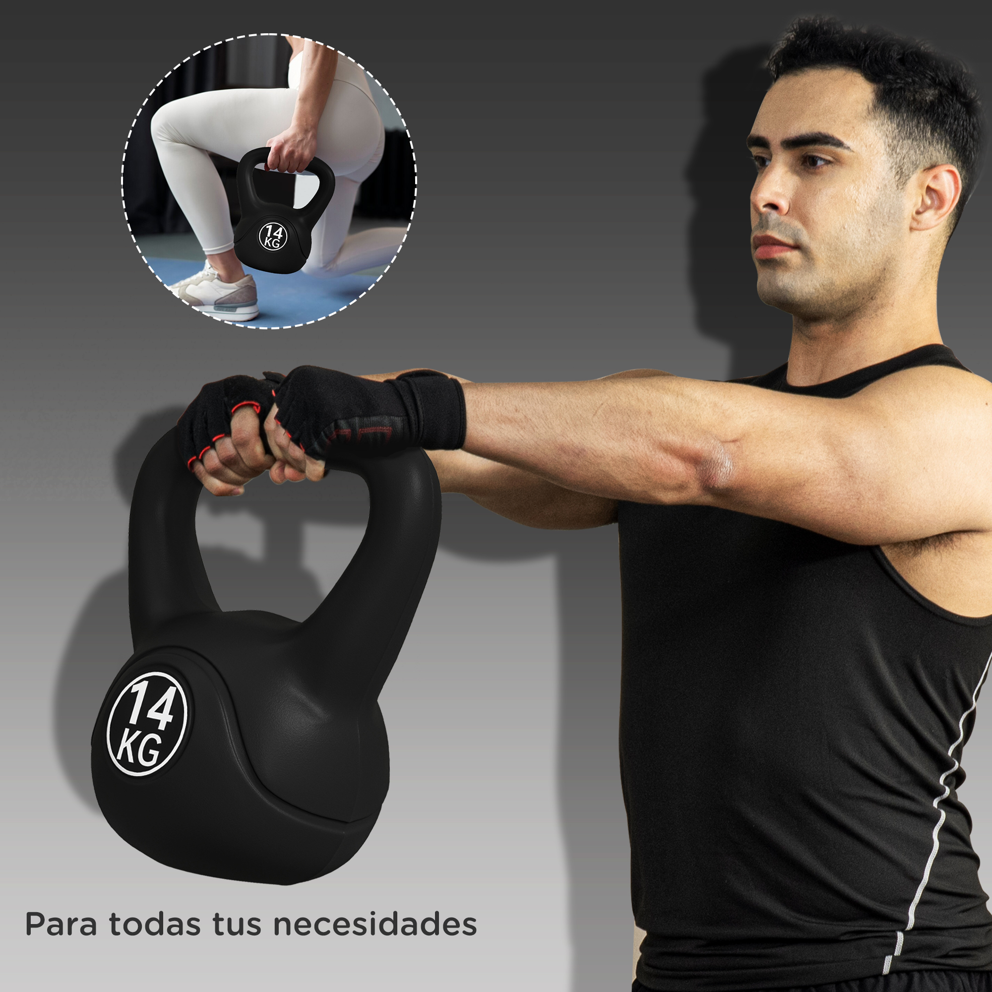 Kettlebell HOMCOM 14kg – Remplie De Sable, Poignée Large Antidérapante, Base Plate, Pour Musculation Et Fitness à La Maison