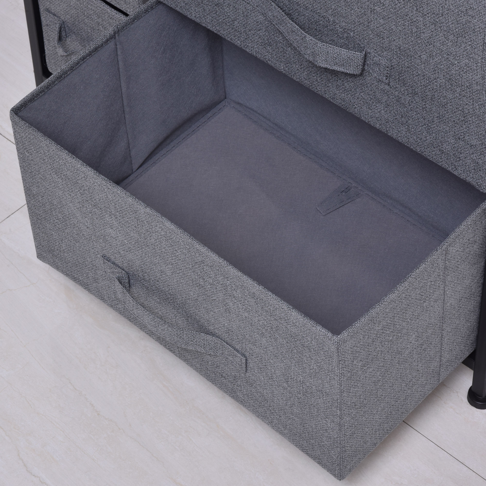 Kummut 7 kokkupandava riidest sahtliga, fliiskangast, metallraam, 63,5 x 30 x 71 cm, tumehall