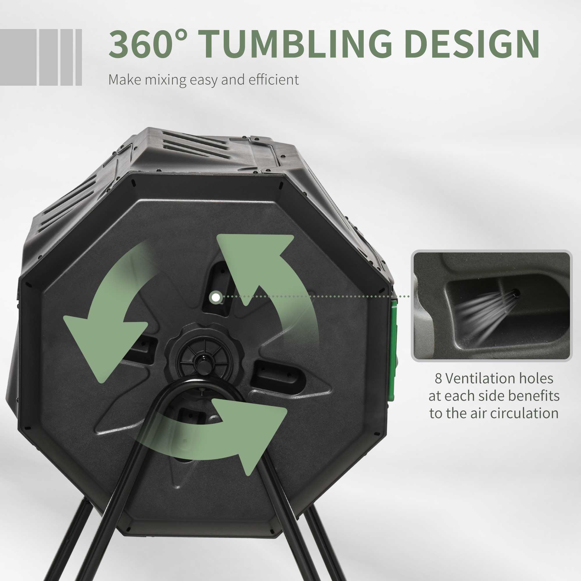 Outsunny 160L 360° Rotating Dual Chamber Composter Black 5