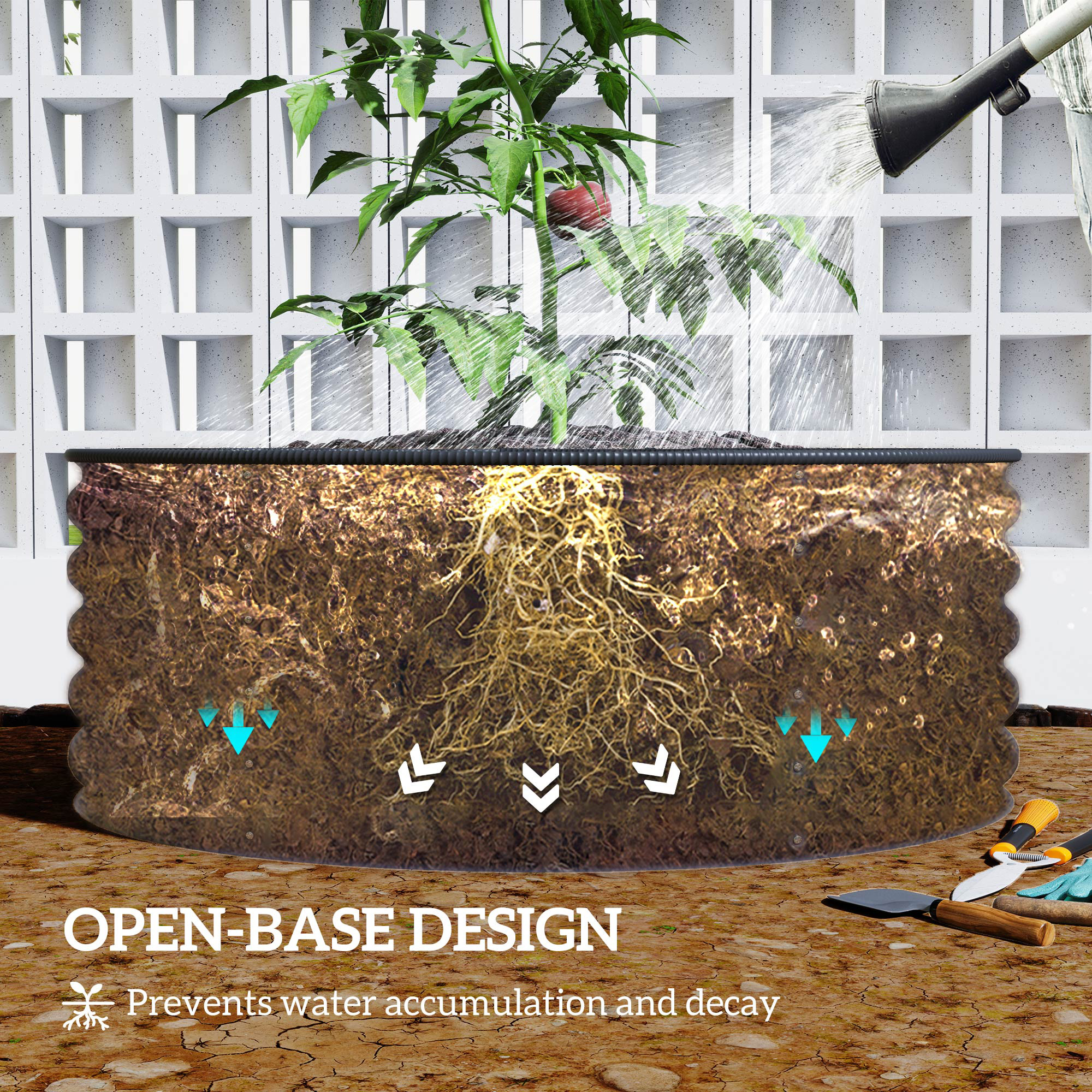 Outsunny Galvanised Raised Garden Bed with Safety Edging, Outdoor Raised Planter Box with Gloves, 120 x 120 x 43cm, Light Green 7
