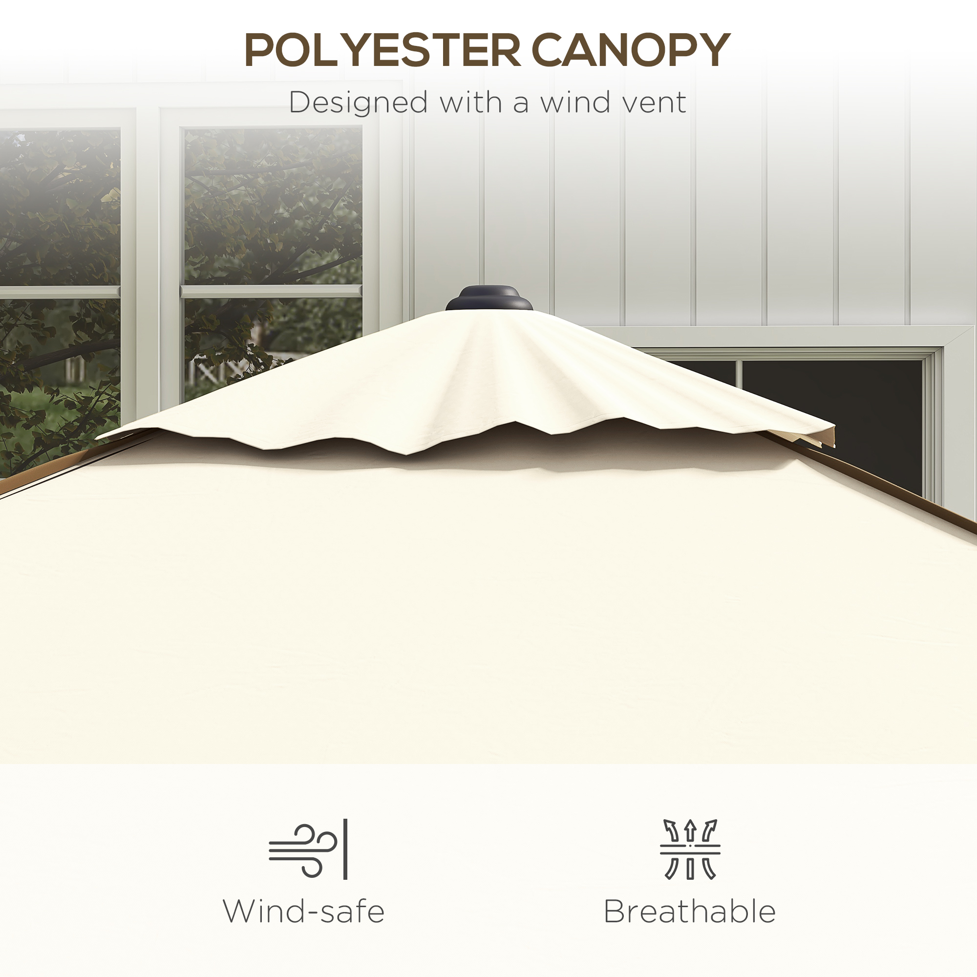Outsunny 215cm Square Canopy Parasol, with Contrast Piping Beige/Brown 5