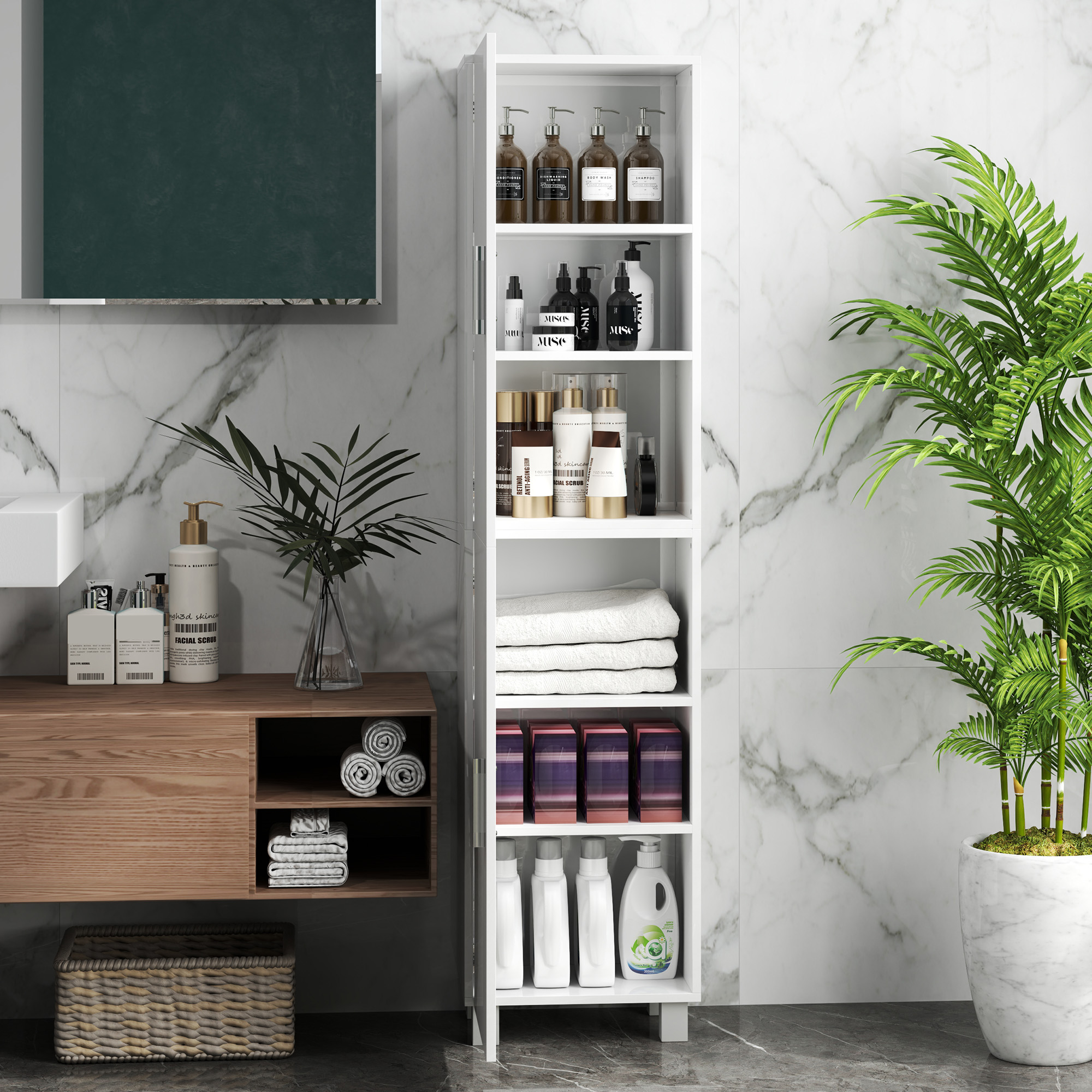 HOMCOM Tall Bathroom Cabinet, Freestanding Bathroom Cabinet with Adjustable Shelves and Double Doors 6