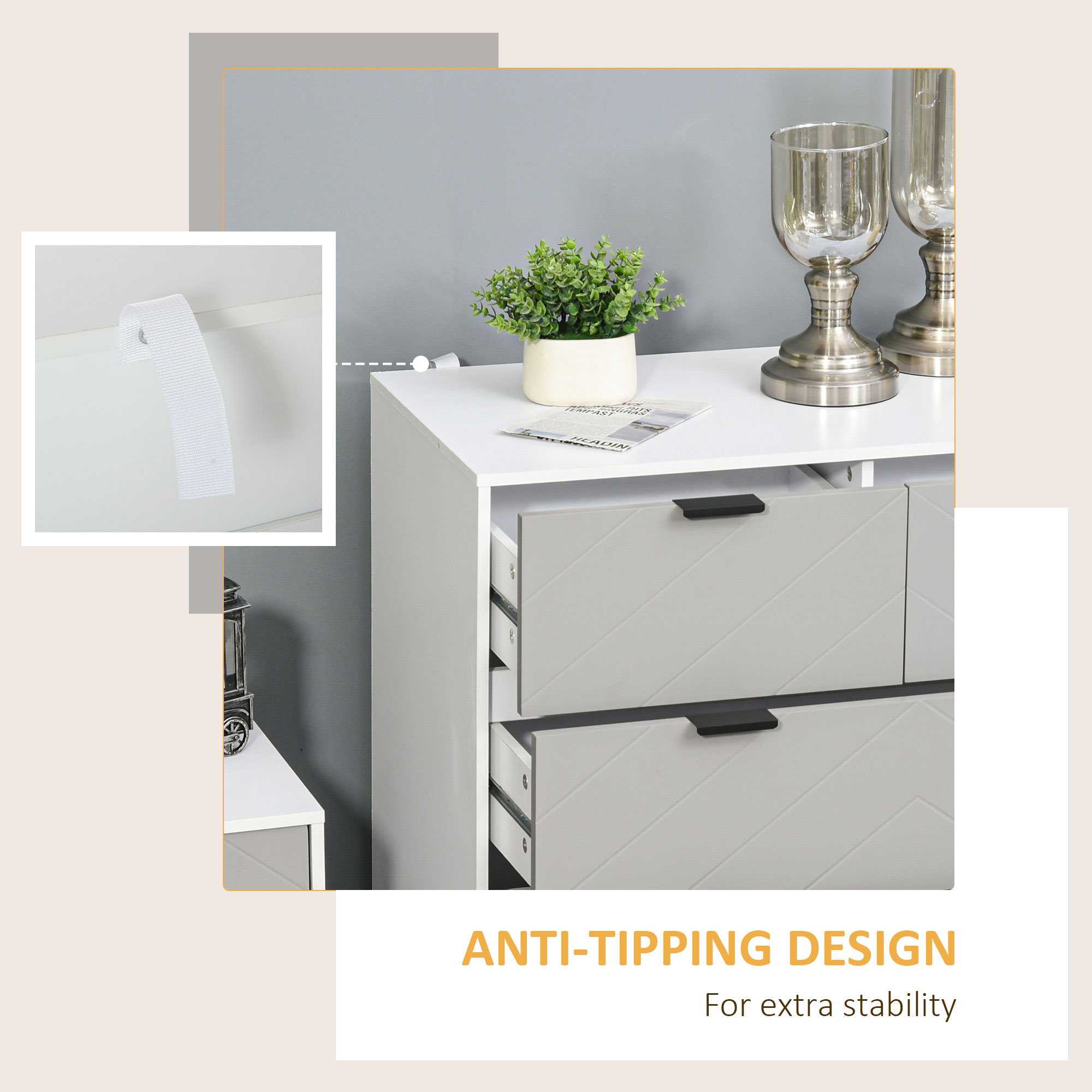 HOMCOM Chest of Drawers with Metal Handles Freestanding Dresser for Bedroom, Living Room 8