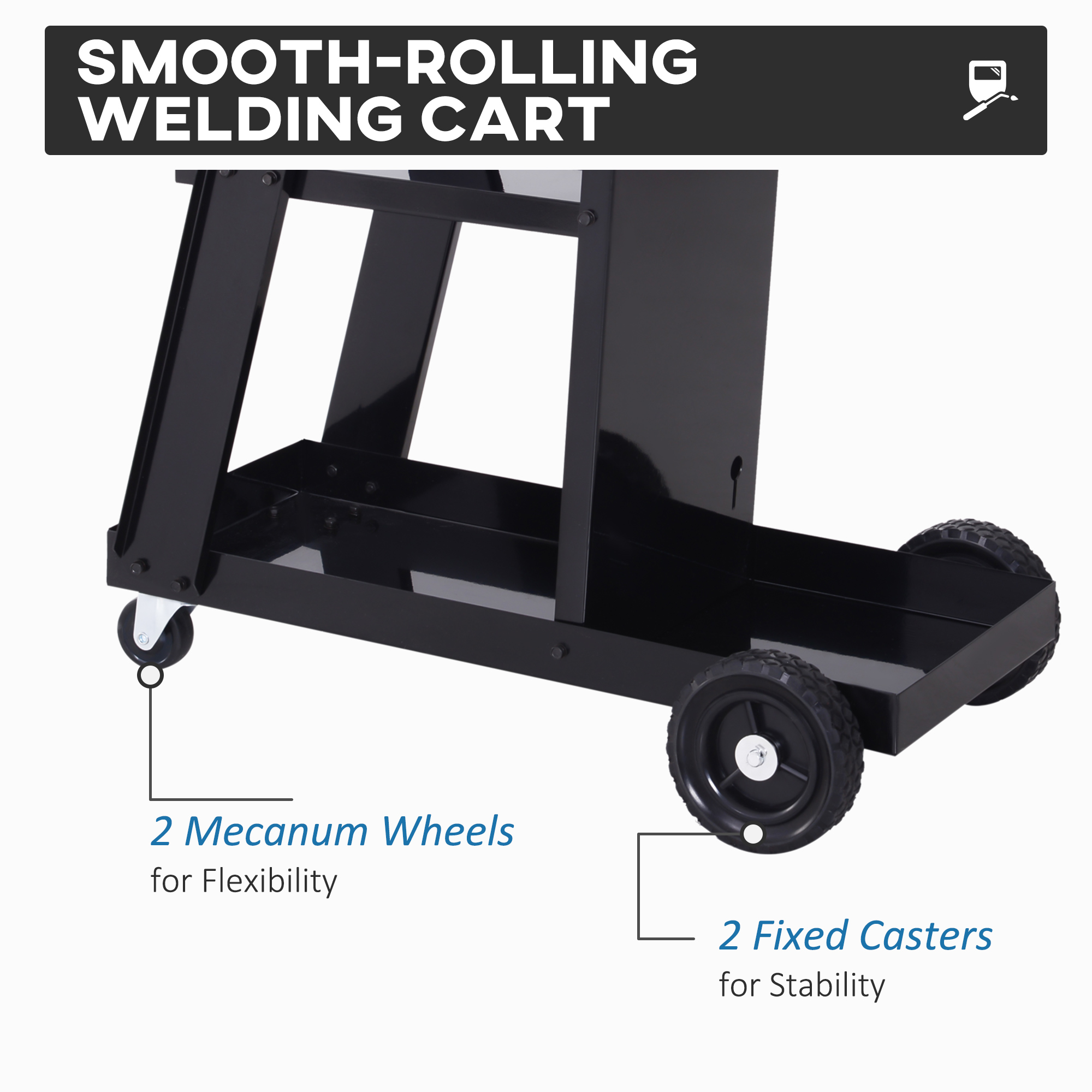 DURHAND Welding Cart Welder Trolley Garage for Gas Bottles w/ Safety Chain, Wheels, Black 7