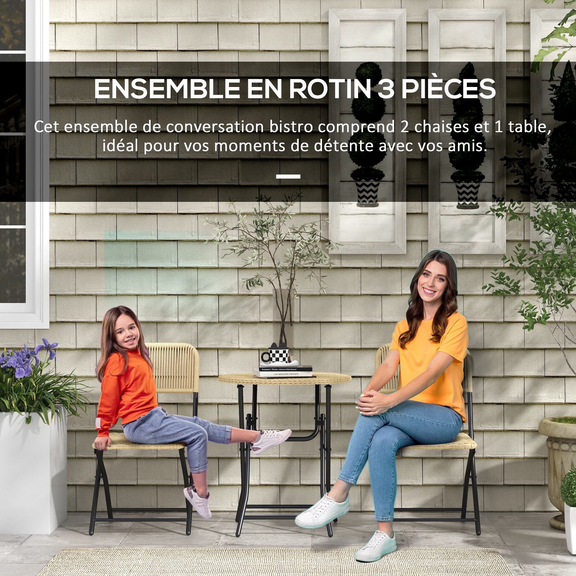 Ensemble bistro en pour 2 personnes, salon de jardin en rotin, mobilier Ensemble bistro en pour 2 personnes, salon de jardin en rotin, mobilier