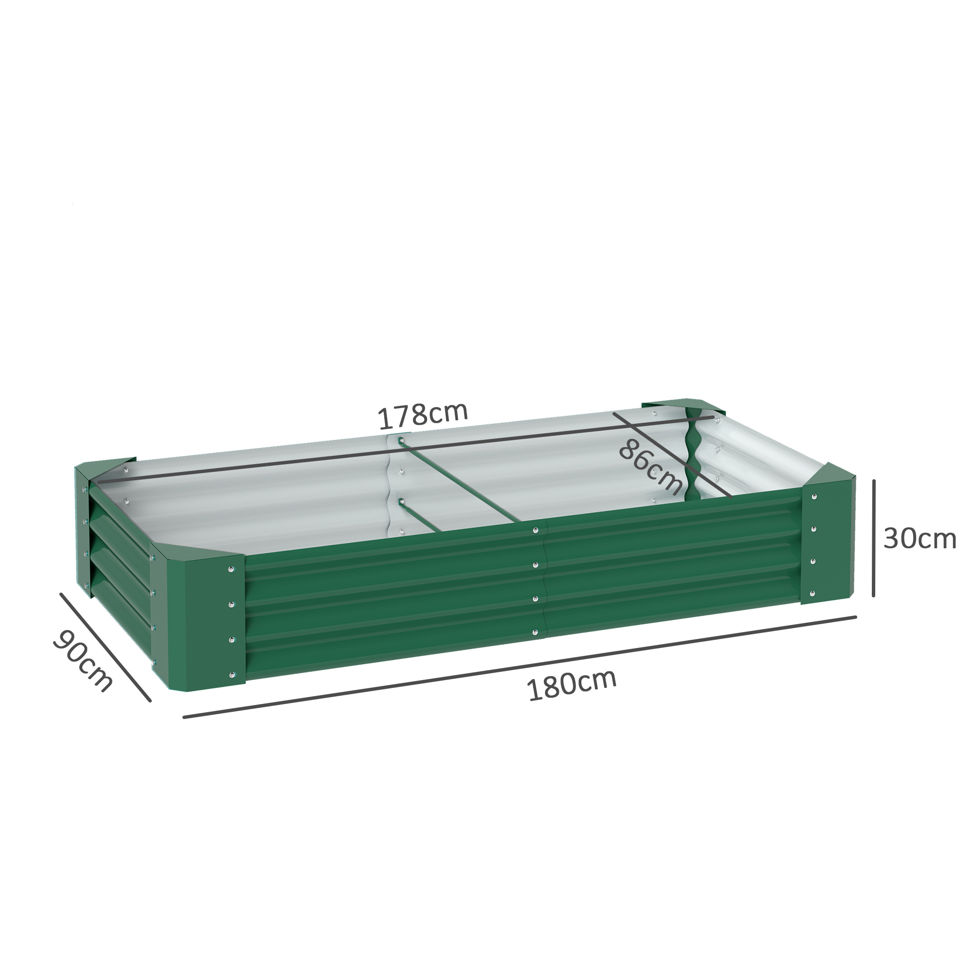 Outsunny 180 x 90cm Galvanised Steel Open Planter Green 3