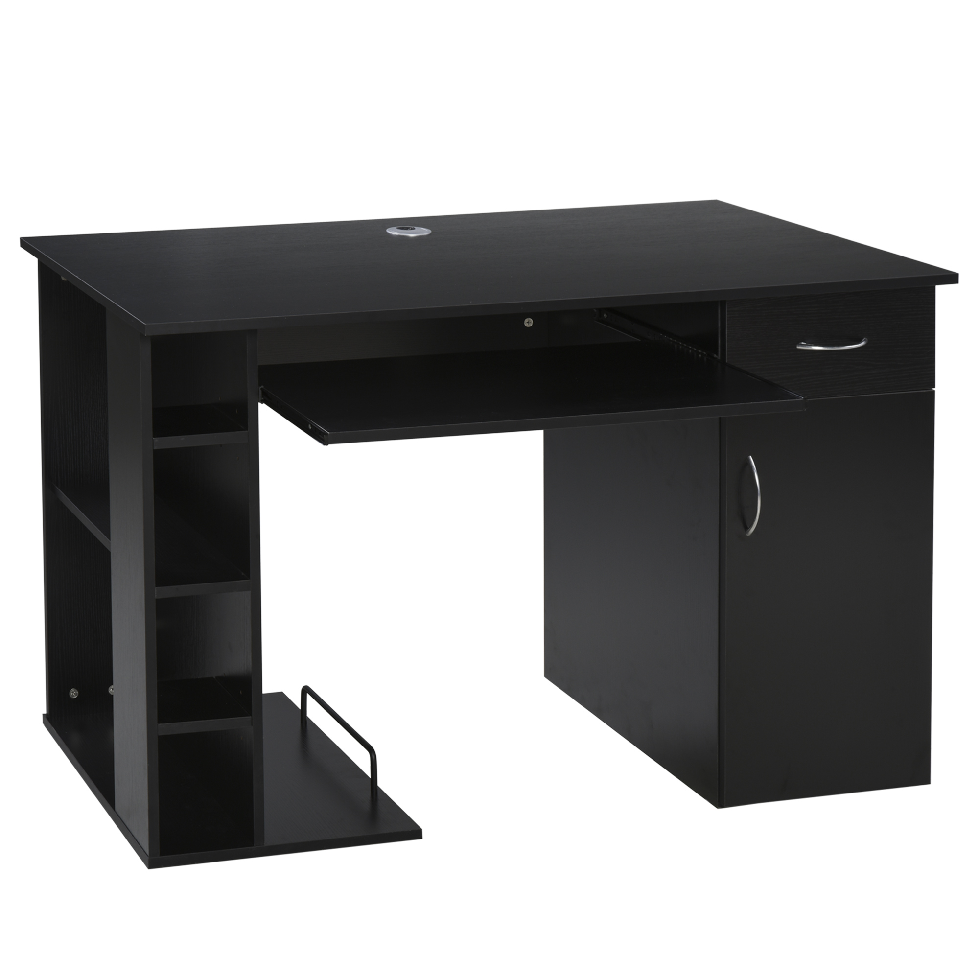 HOMCOM Mesa Escritorio para PC Mesa de Ordenador con Estantes abiertos y baldas Ajustables Armario Soporte para CPU y Bandeja Extraíble 120x60x74 cm Negro   Aosom España