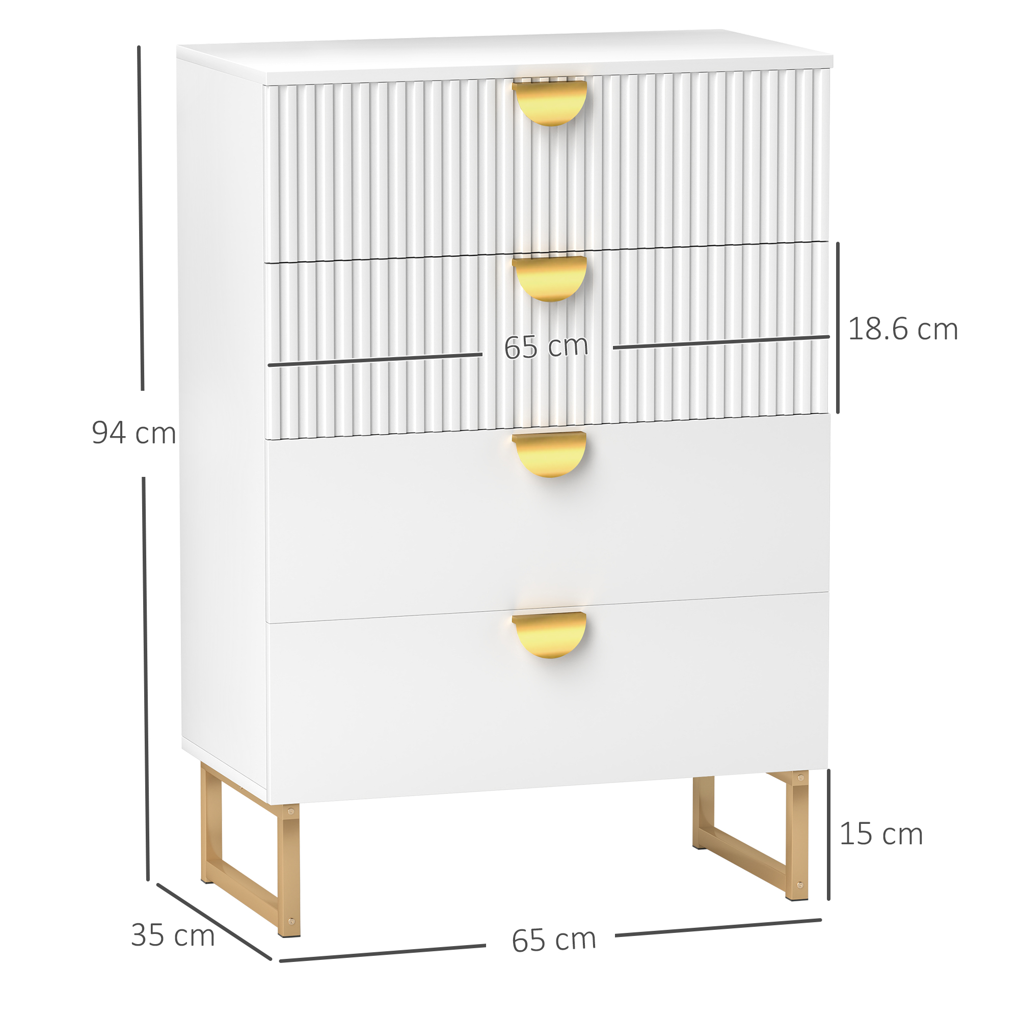 HOMCOM Elegant Chest of Four Drawers White 3