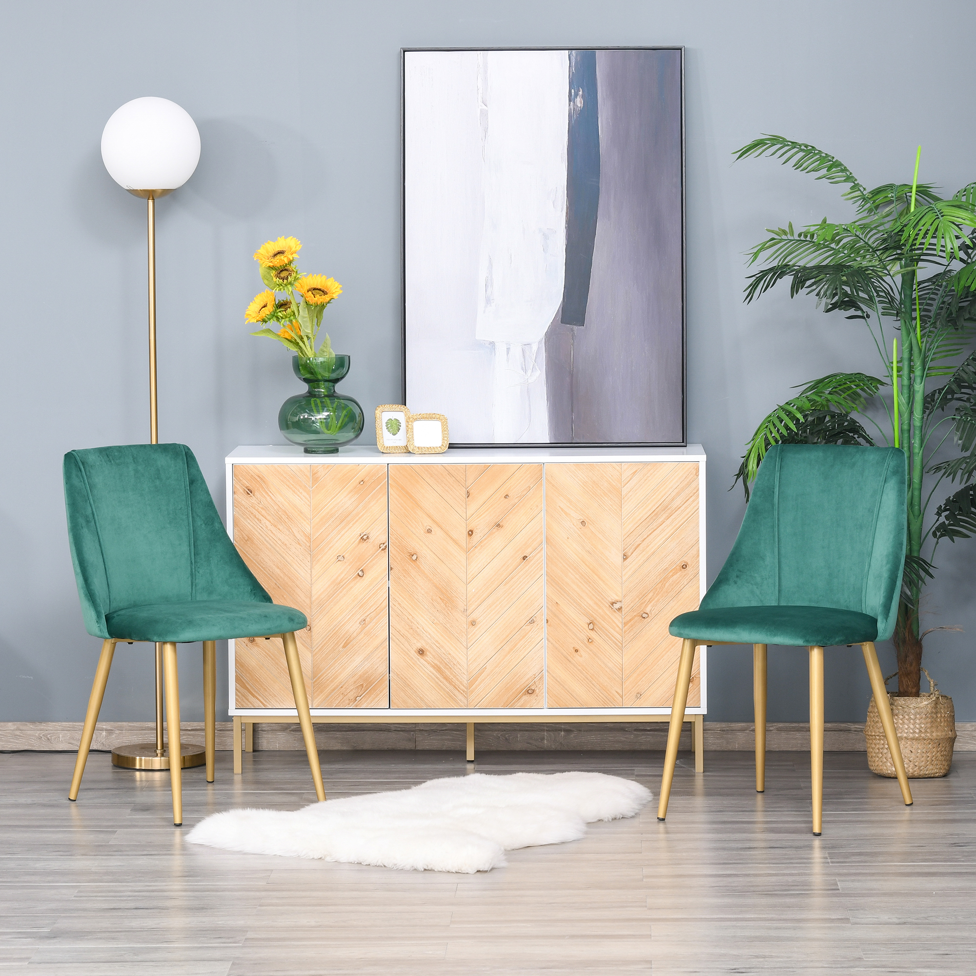 HOMCOM Set 2 Sedie Moderne Imbottite Stile Nordico in Velluto e Metallo