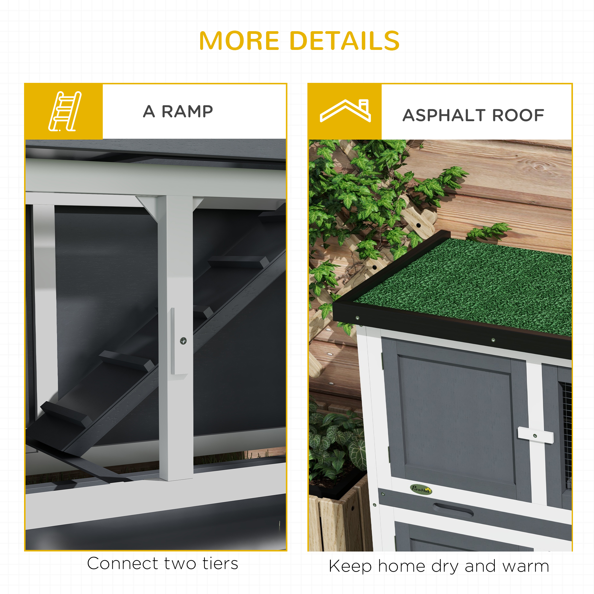 PawHut Double Decker Rabbit Hutch 2 Tier Guinea Pig House Pet Cage Outdoor with Sliding-out Tray, 100 x 47 x 91cm, Grey 7