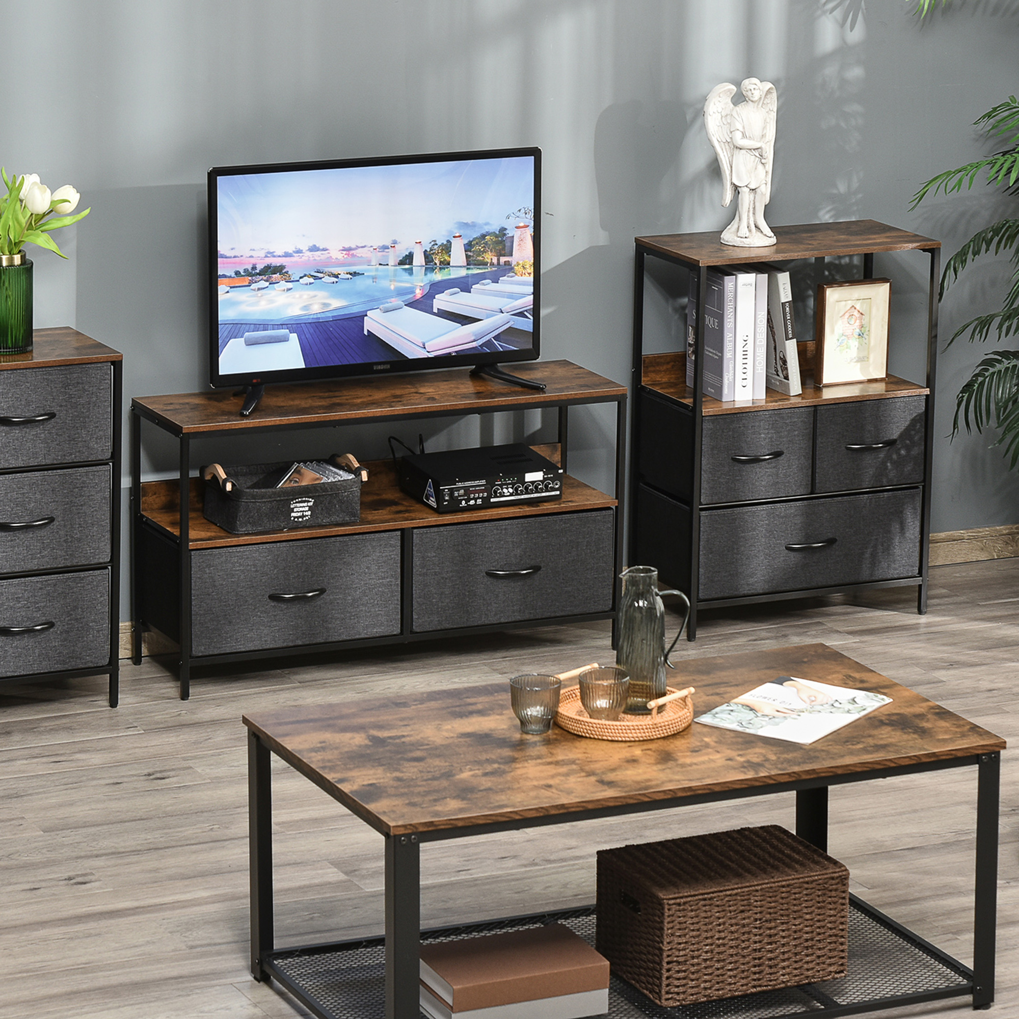 HOMCOM 3 Drawer Storage Chest Unit Home Cabinet w/ Shelves Home Living Room Bedroom Entryway Living Furniture, Black 2