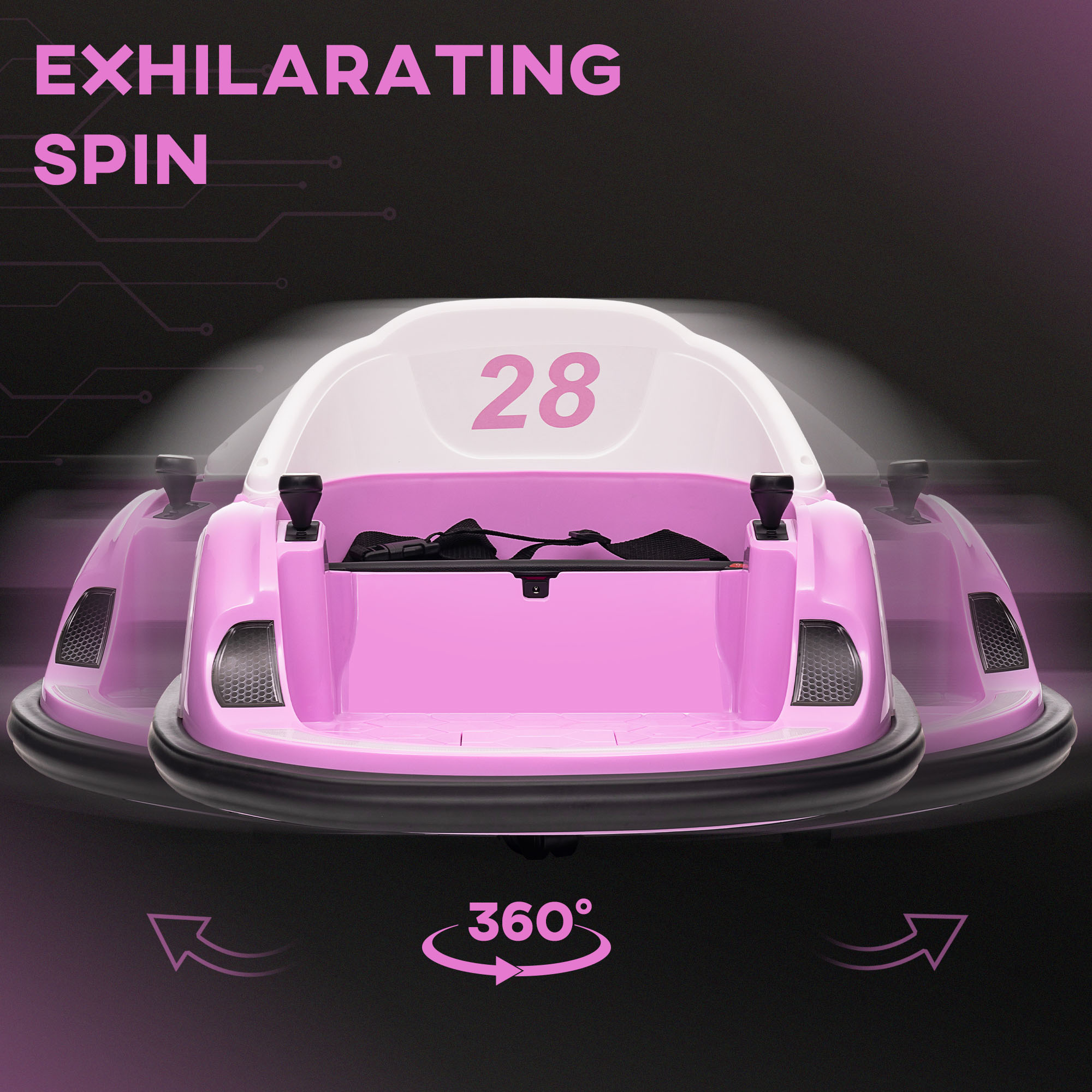 AIYAPLAY 360° Rotation Kids Bumper Car, 12V Waltz Car with Remote Control, Dual Joystick, Music, Lights, Pink 4
