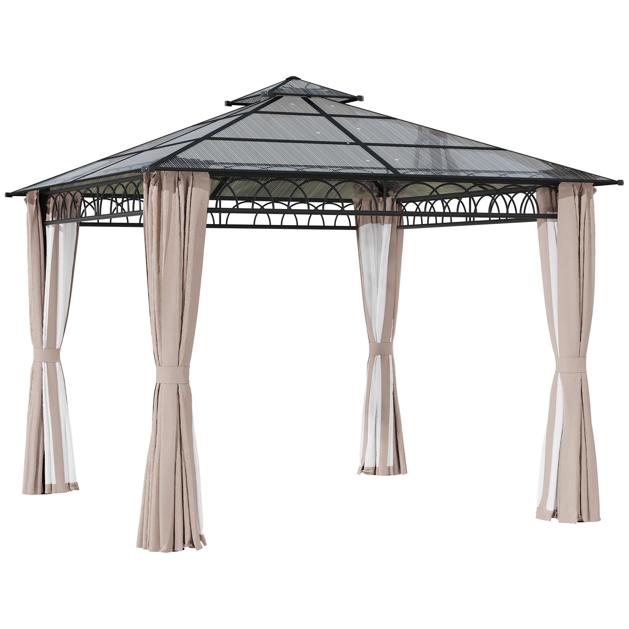 Product photograph of Outsunny 3 X 3 M Outdoor Polycarbonate Gazebo Double Roof Hard Top Gazebo With Galvanized Steel Frame Nettings Curtains from Aosom UK